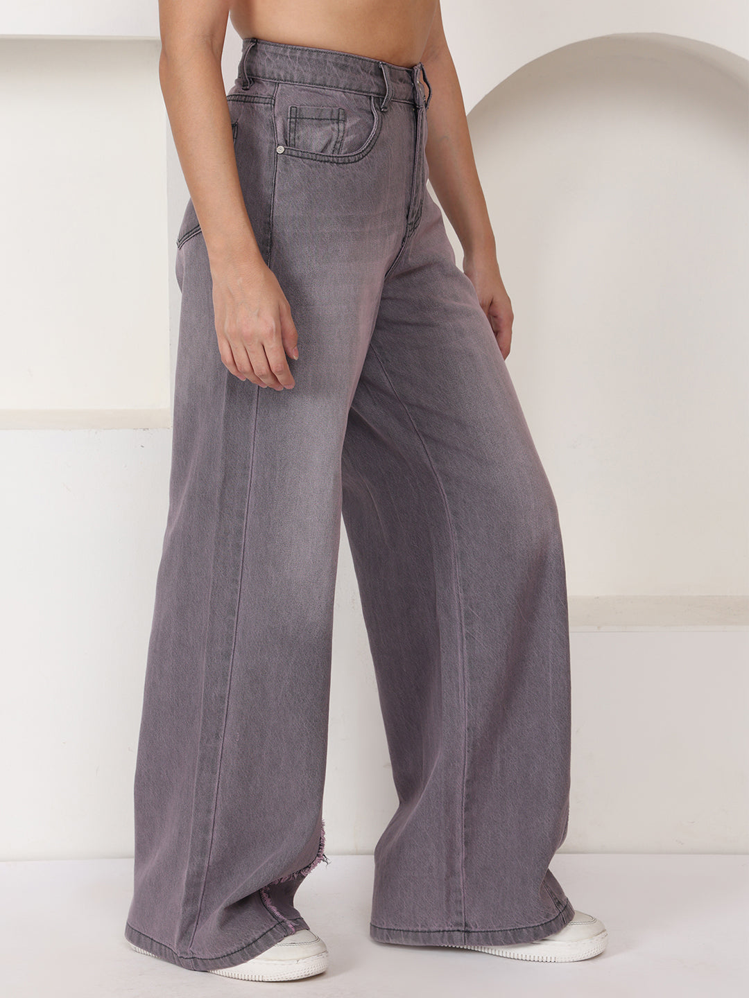 PUELLA Women Dark Grey Light-Fade High-Rise Wide-Leg Jeans