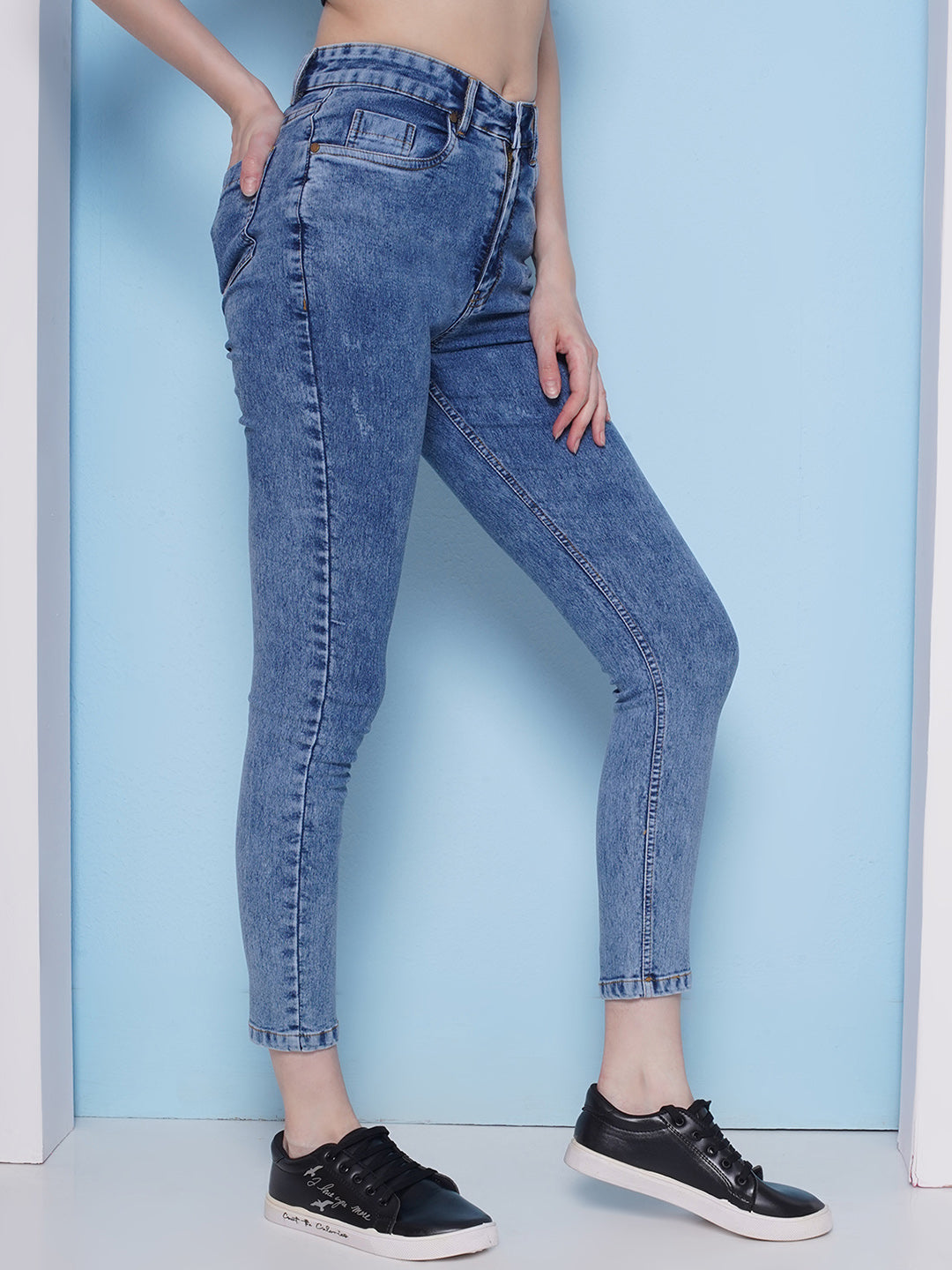 PUELLA Women Dark Blue High-Rise Skinny Fit Ankle-Length Jeans