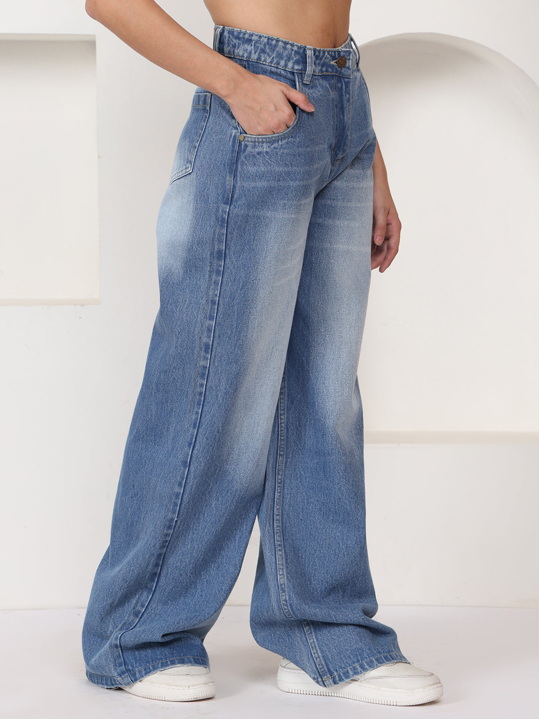 PUELLA Women Light Blue High-Rise Baggy Light-Fade Jeans