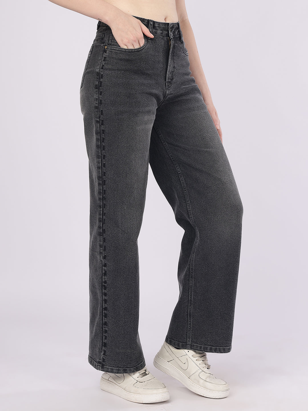 Women’s Dark Grey High-Rise Straight Fit Jeans