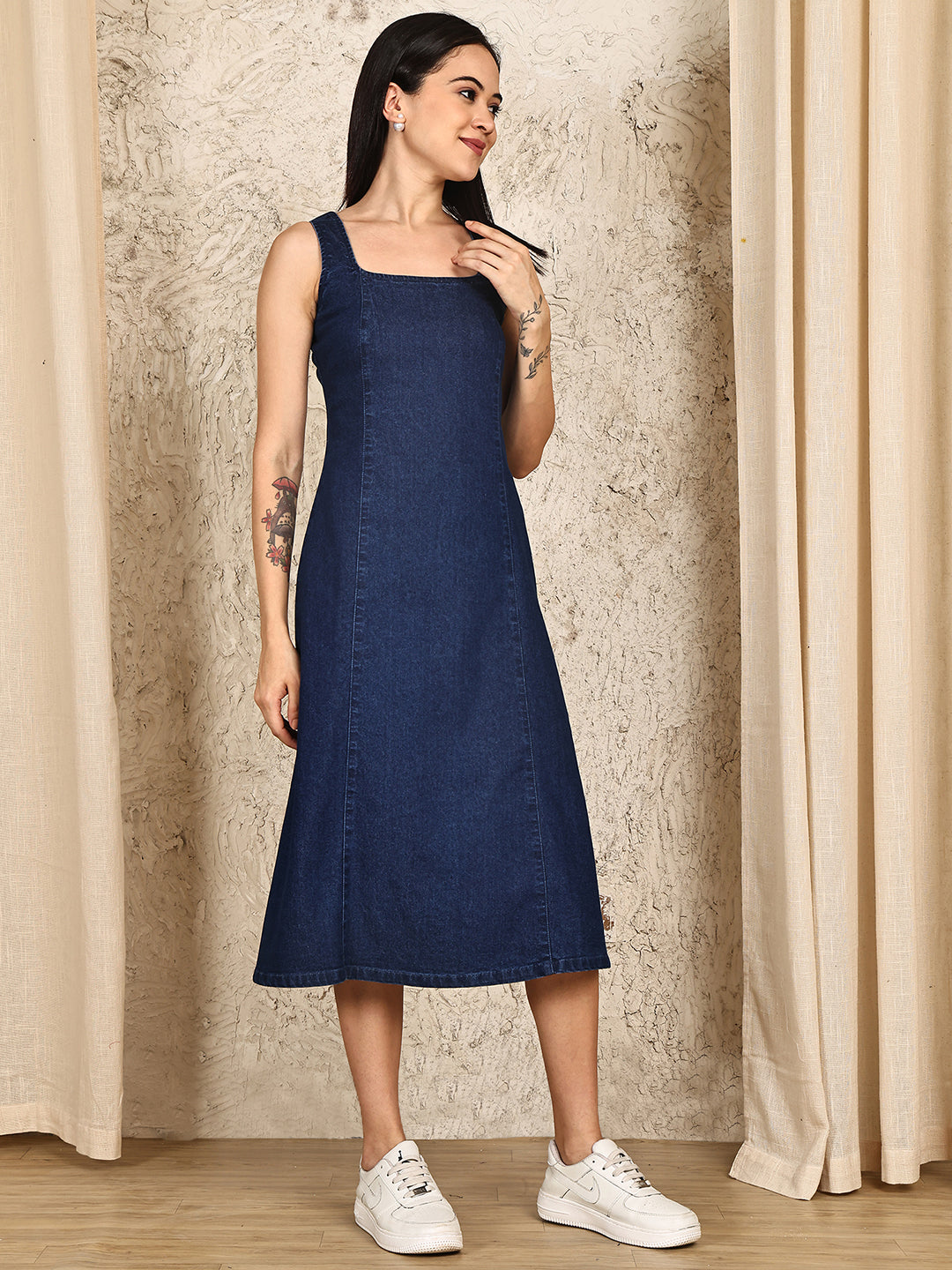 PUELLA Women’s Sleeveless Denim A-Line Midi Dress with Back Zipper