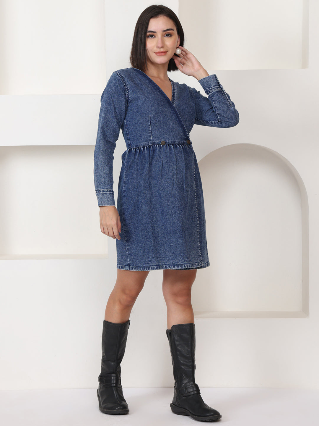 PUELLA Women Blue Stretch Denim Wrap Dress