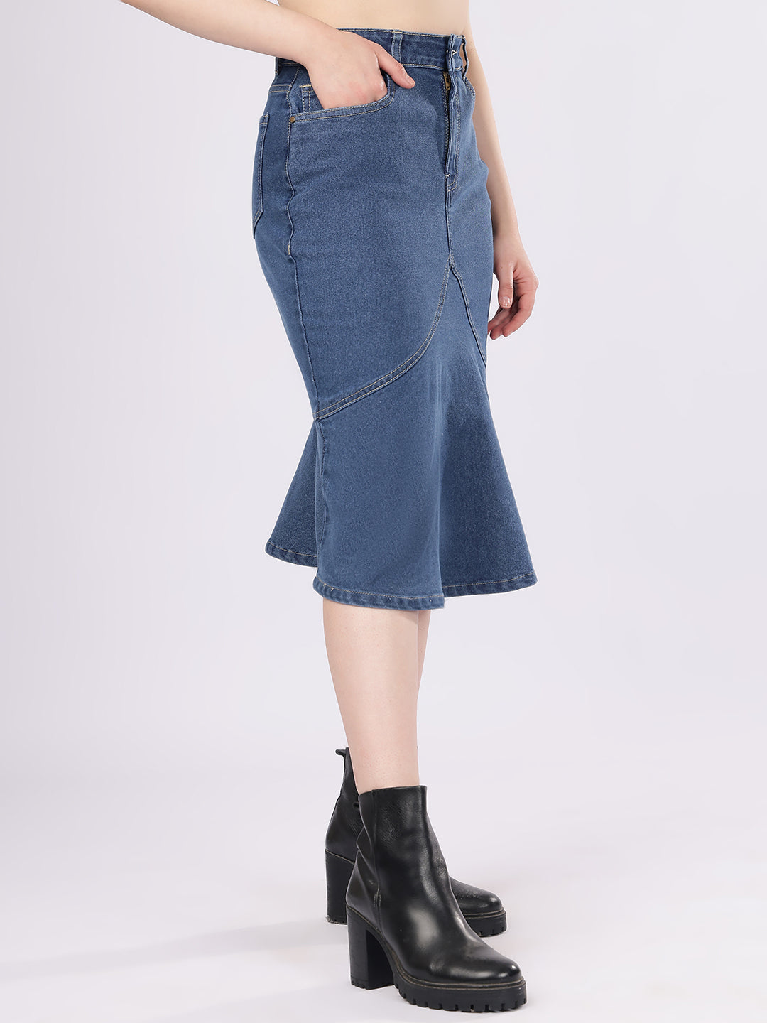 Women’s Blue Fish-Cut Denim Skirt