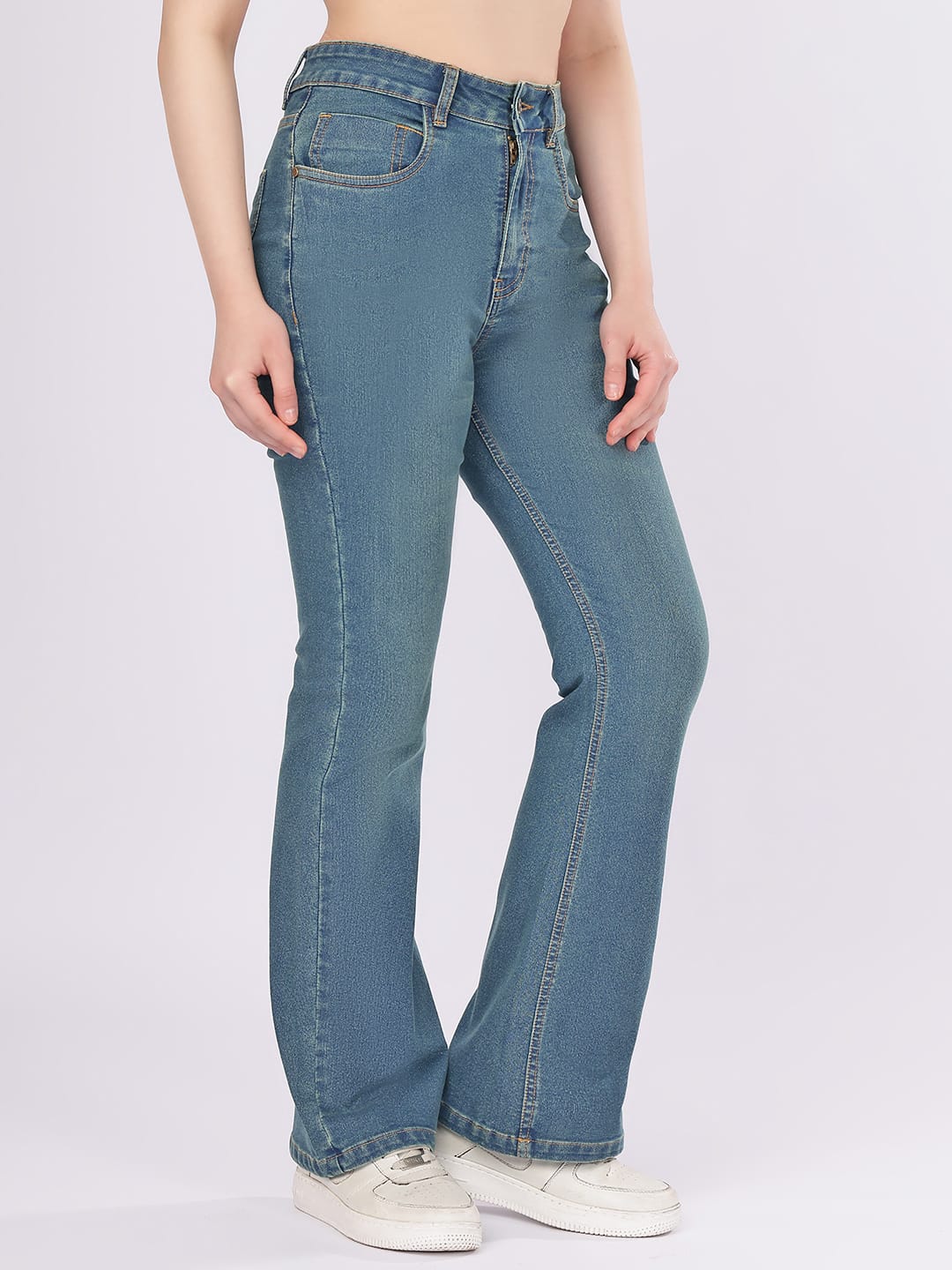 PUELLA Women's Mid-Blue High-Rise Bootcut/Flared Jeans