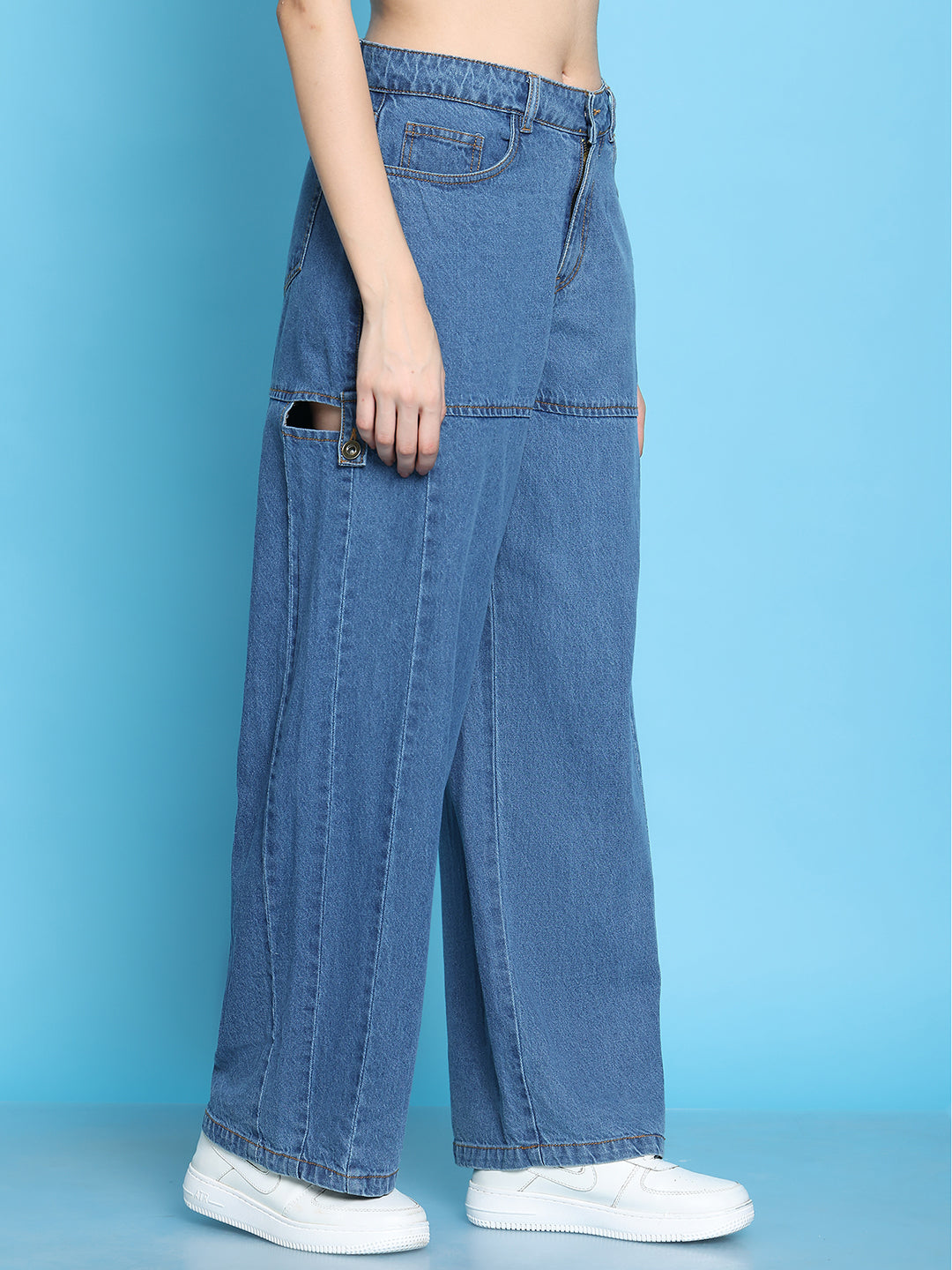 PUELLA Women’s Blue High-Rise Loose Straight Fit Jeans