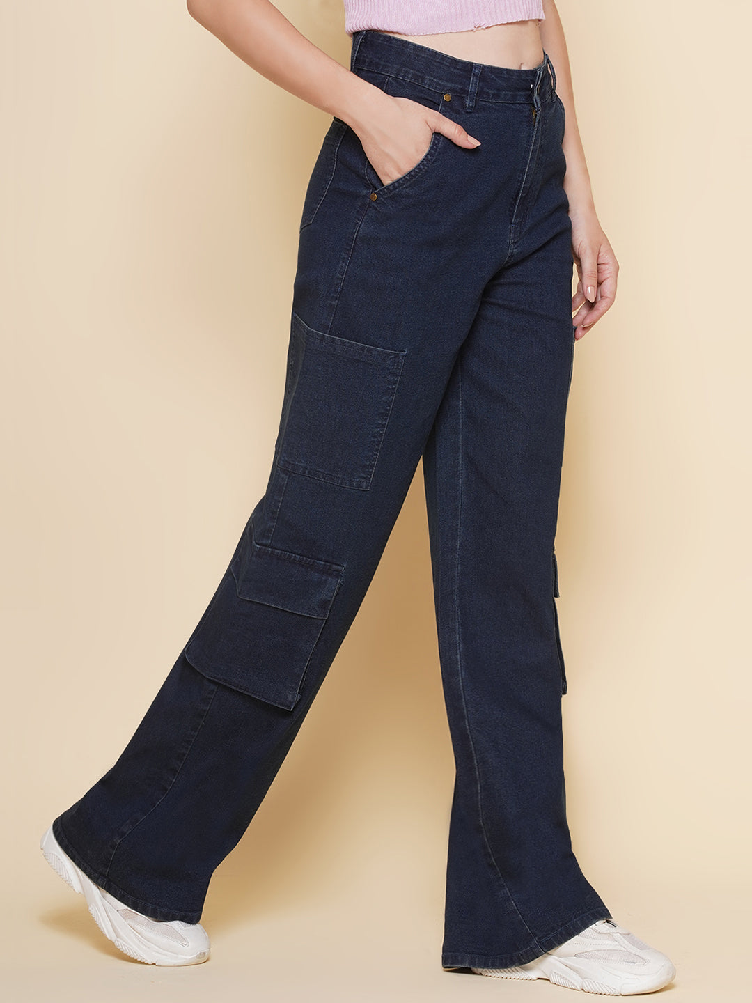 PUELLA Women Cargo Straight Fit High-Rise Jeans