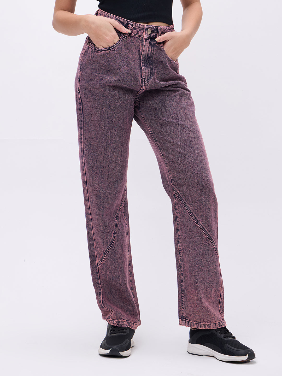 PUELLA Women High-Rise Pink-Wash Wide-Leg Jeans