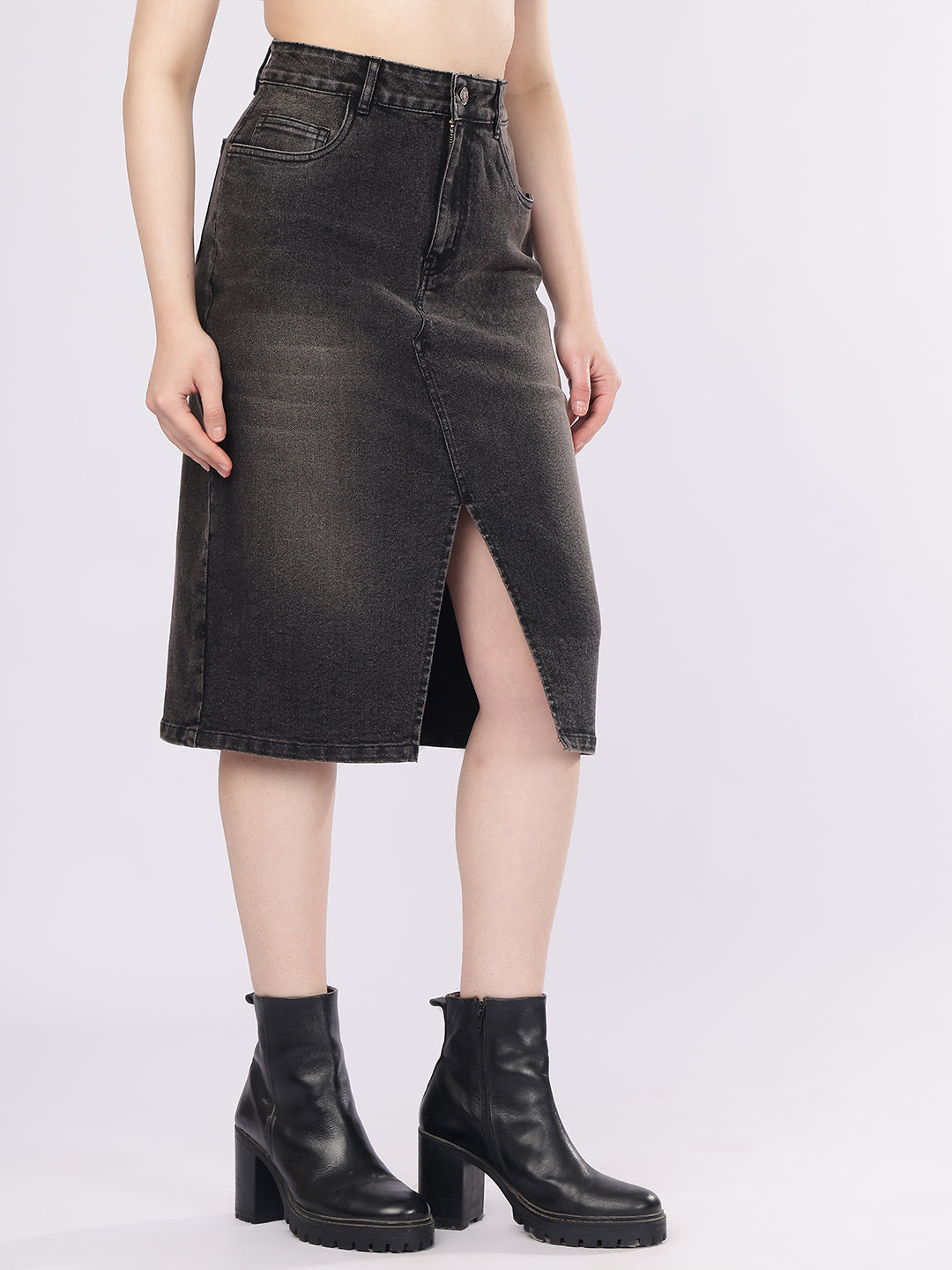 Women’s Faded Black Denim Skirt