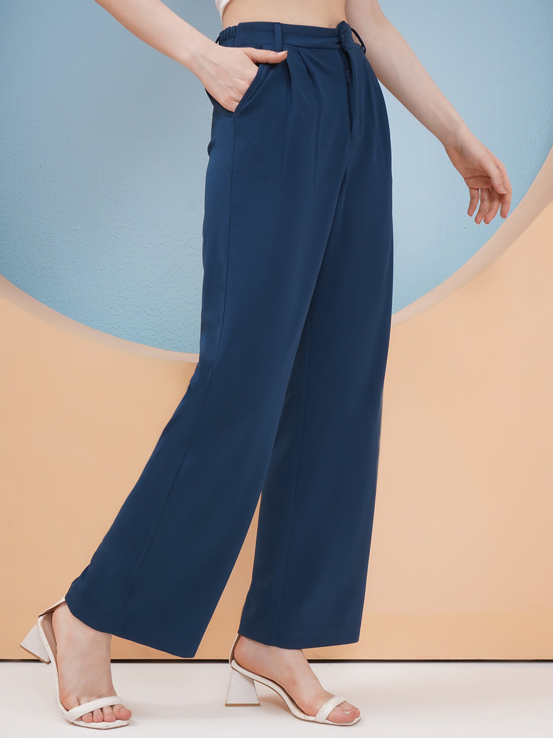 PUELLA Women Navy Blue High-Rise Straight Fit Trousers