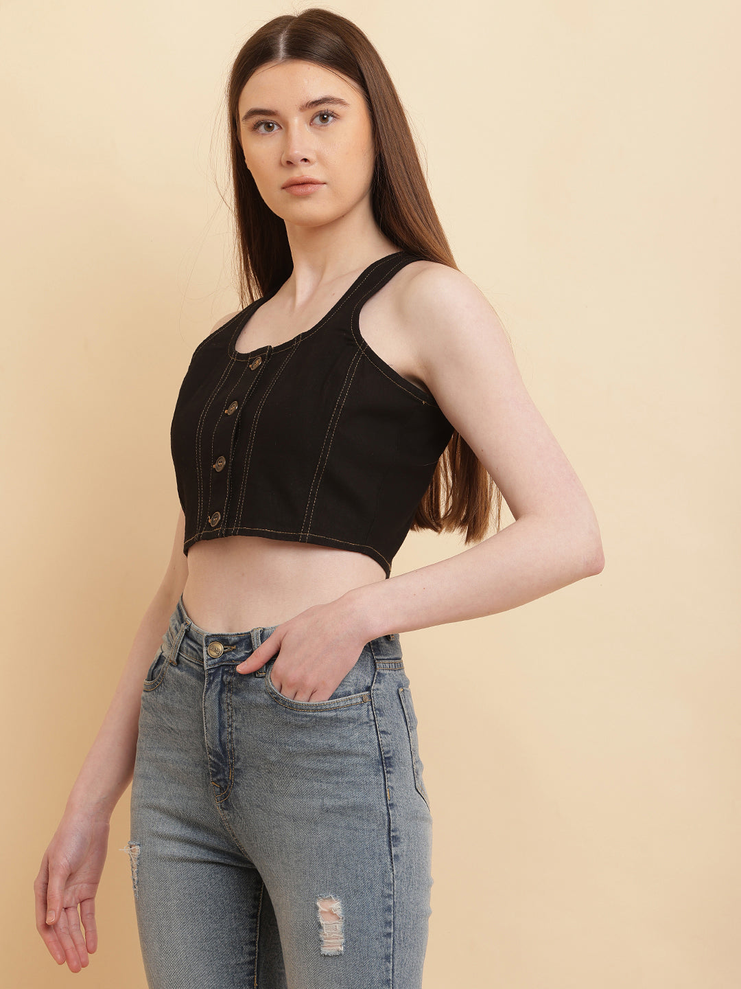 PUELLA Women’s Black Denim Crop Top