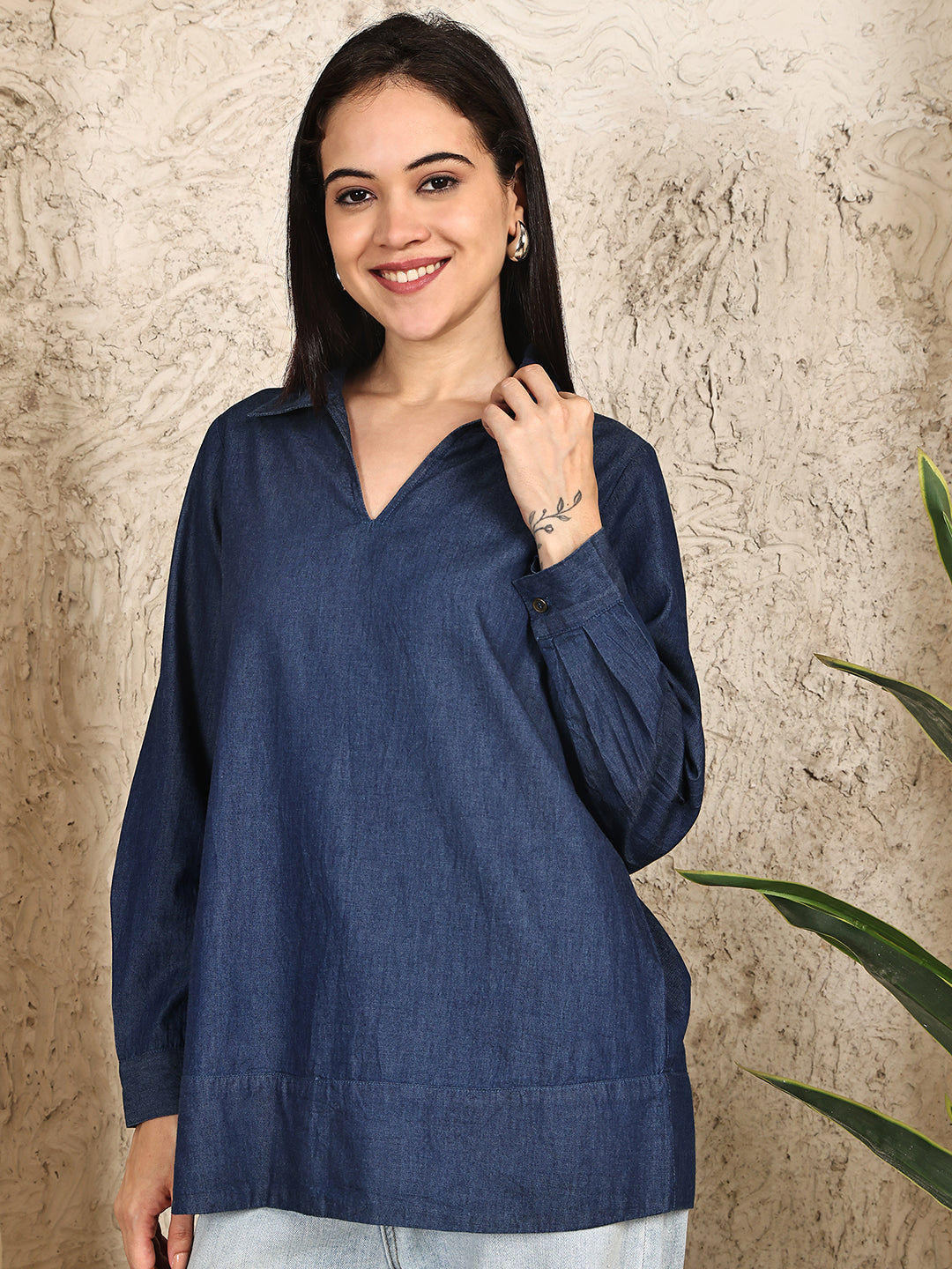 PUELLA Women Dark Blue Relaxed Fit Denim Top