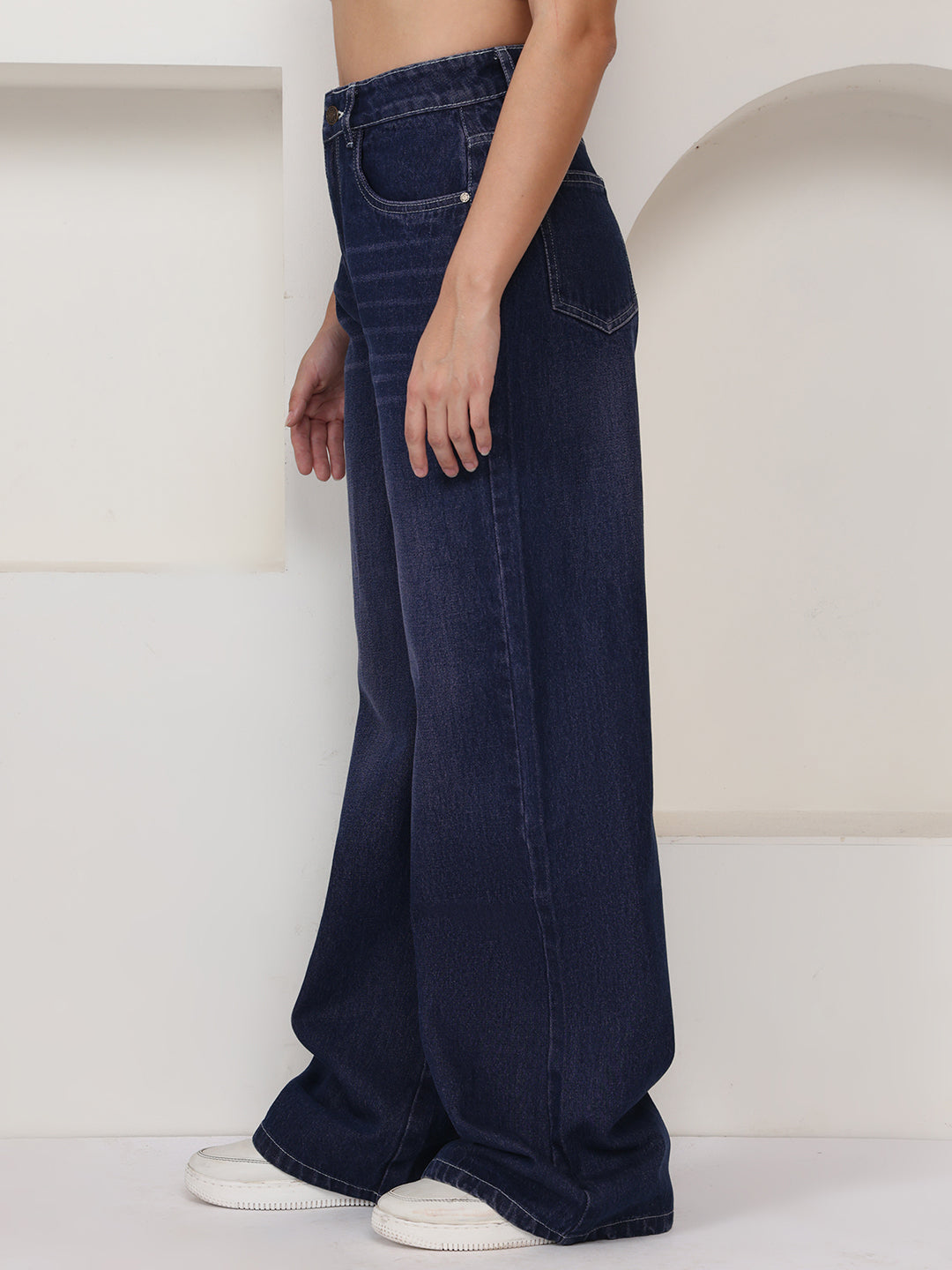 PUELLA Women Dark Blue High-Rise Loose Fit Non-Stretchable Light Fade Jeans