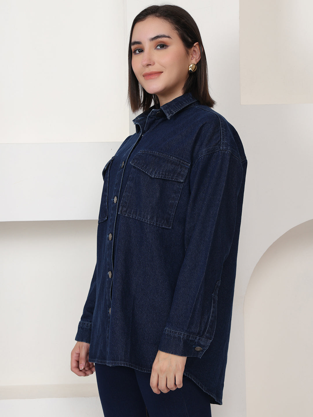 PUELLA Women Dark Blue Denim Relaxed Fit Shirt