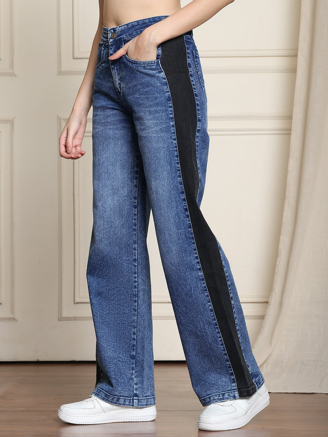 PUELLA Women High-Rise Blue Dual-Tone Wide-Leg Jeans