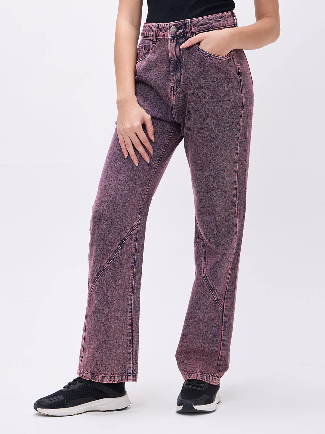 PUELLA Women High-Rise Pink-Wash Wide-Leg Jeans