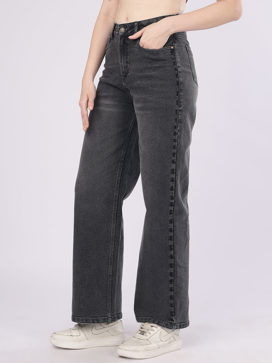 Women’s Dark Grey High-Rise Straight Fit Jeans