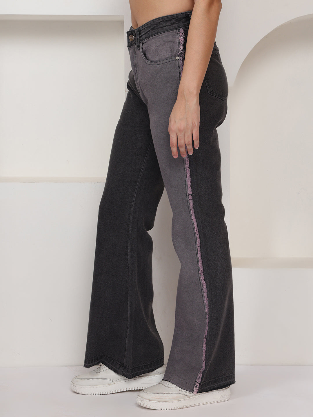 PUELLA Women Dual-Tone Grey High-Rise Wide Leg Non-Stretchable Jeans