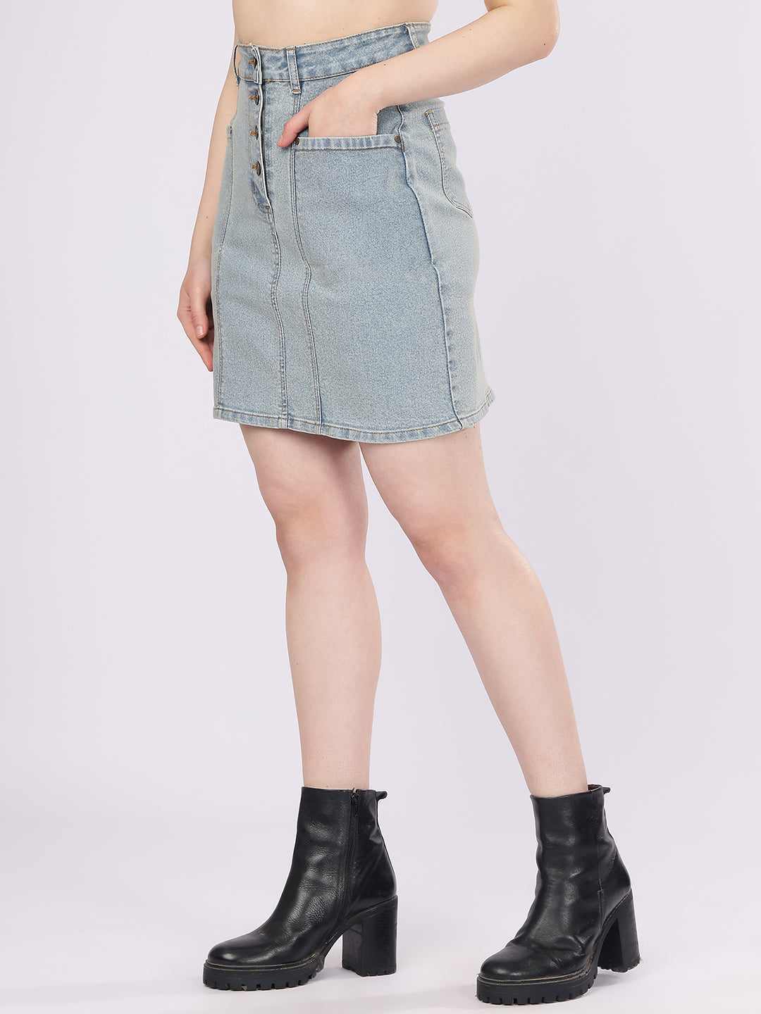 Women’s Medium Blue High-Rise Cargo Denim Skirt