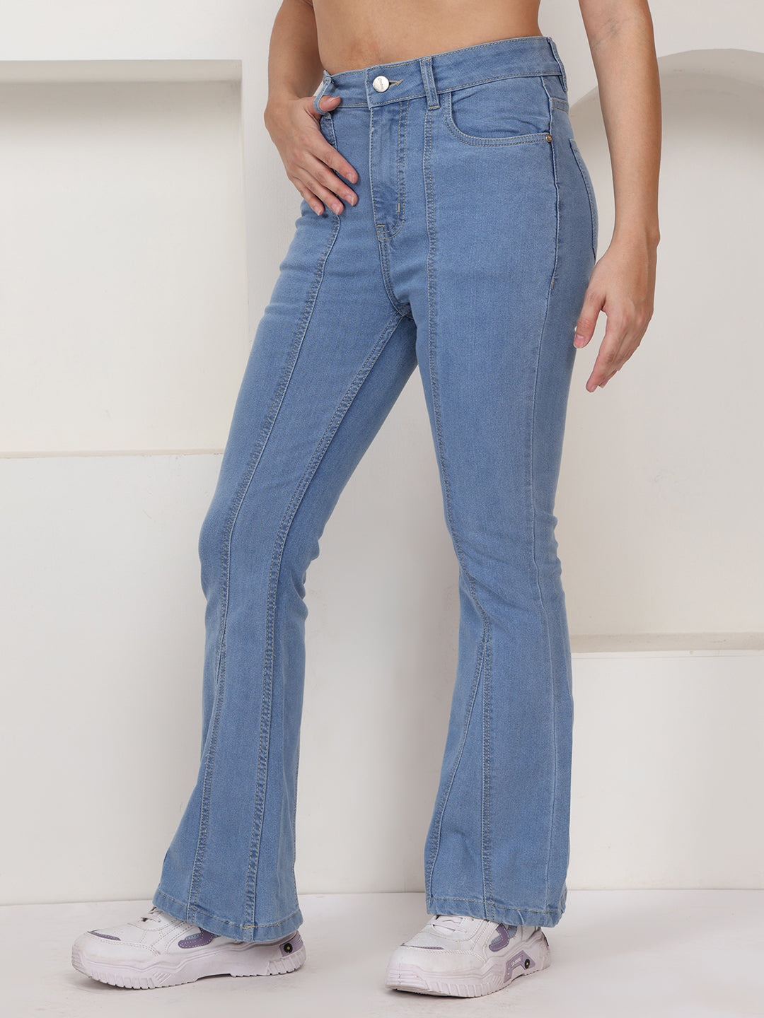 PUELLA Women Light Blue High-Rise Regular Fit Stretch Jeans