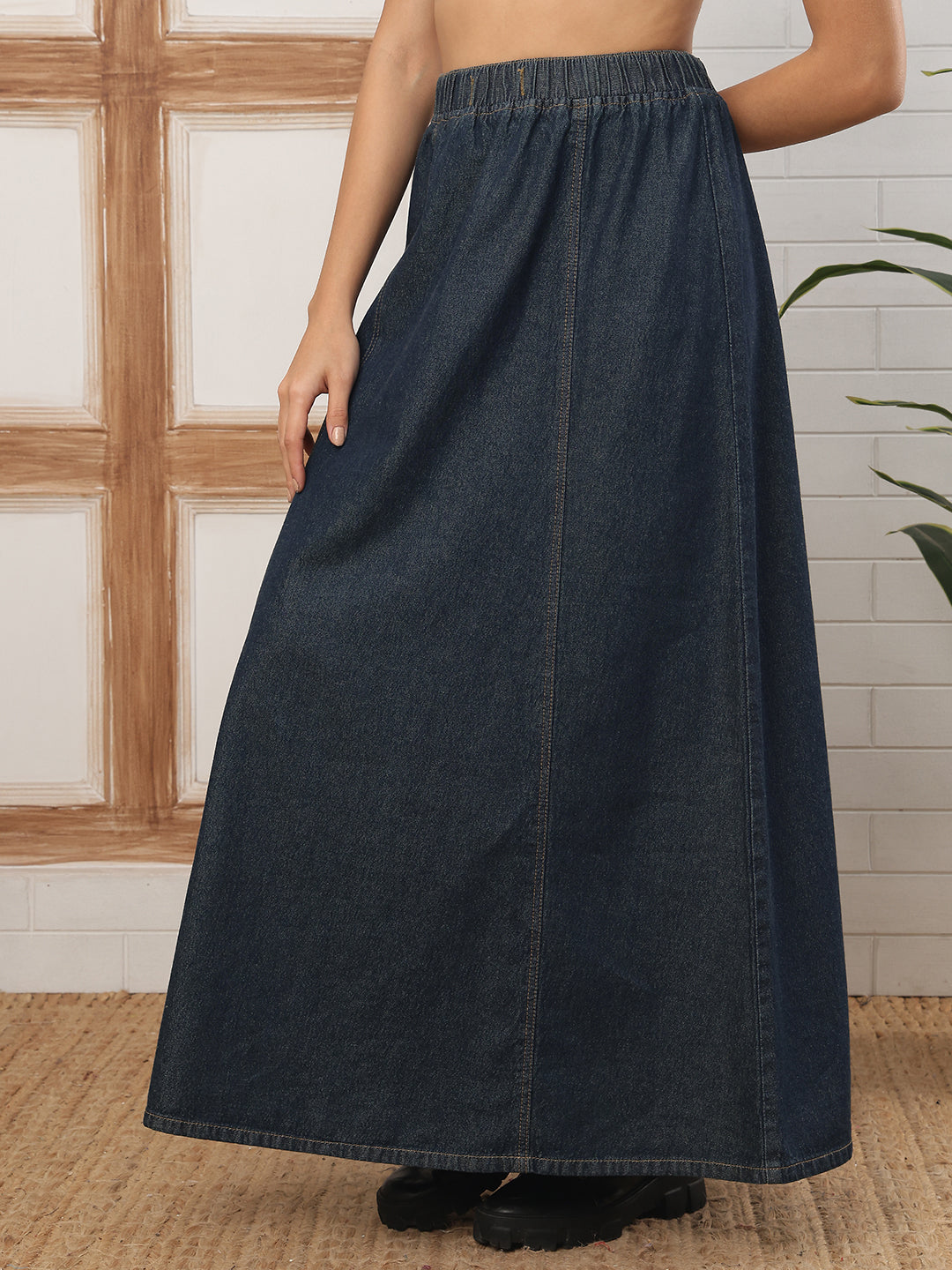 Women’s Dark Blue Comfort Fit Denim Long Skirt