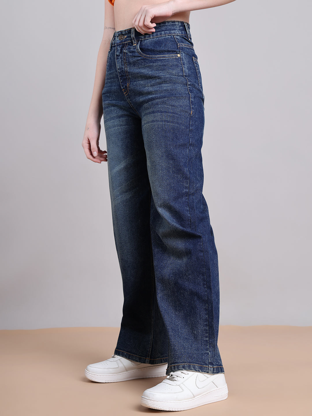 PUELLA Dark Blue High-Rise Straight Fit Jeans (Clean Look)