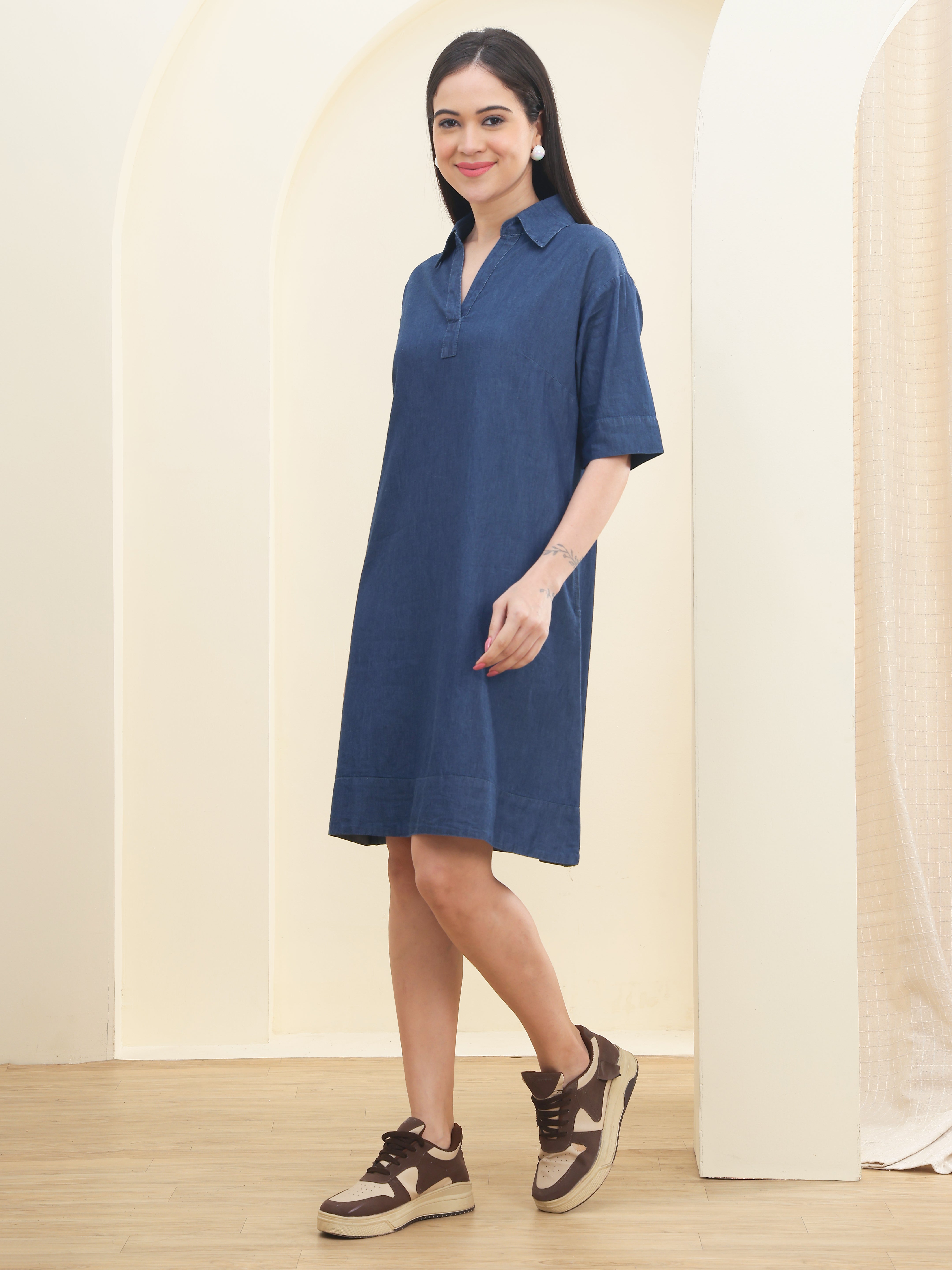 DOZER Dark Blue Denim Shift Midi Dress