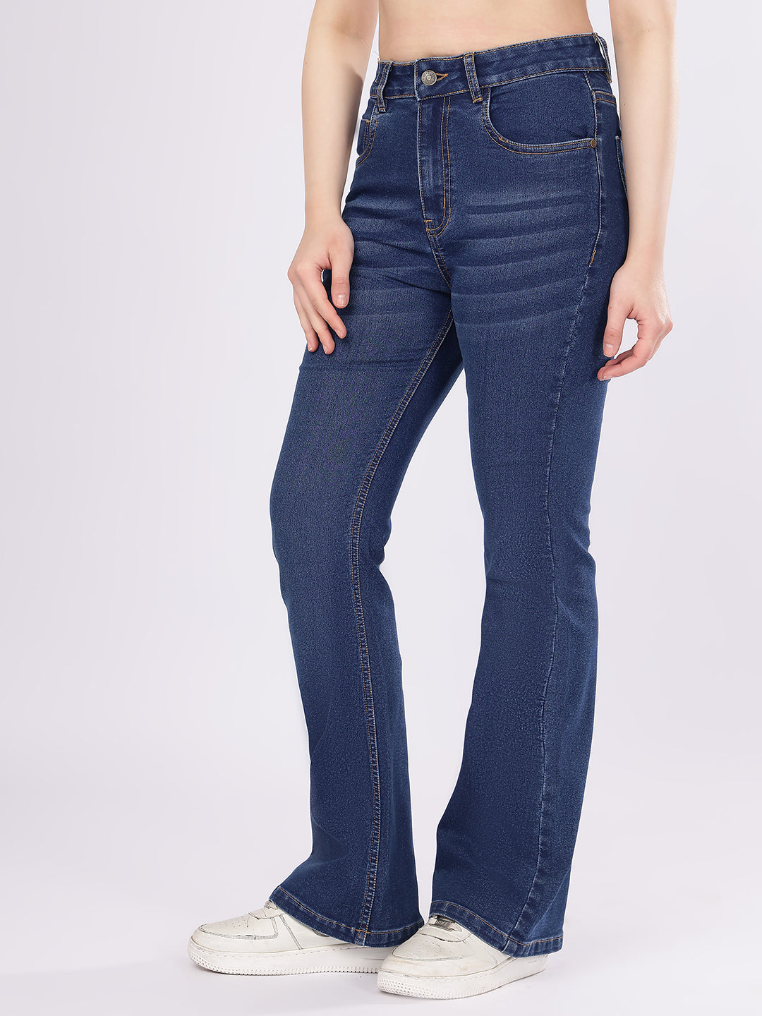 PUELLA Women's Dark Blue High-Rise Bootcut Jeans