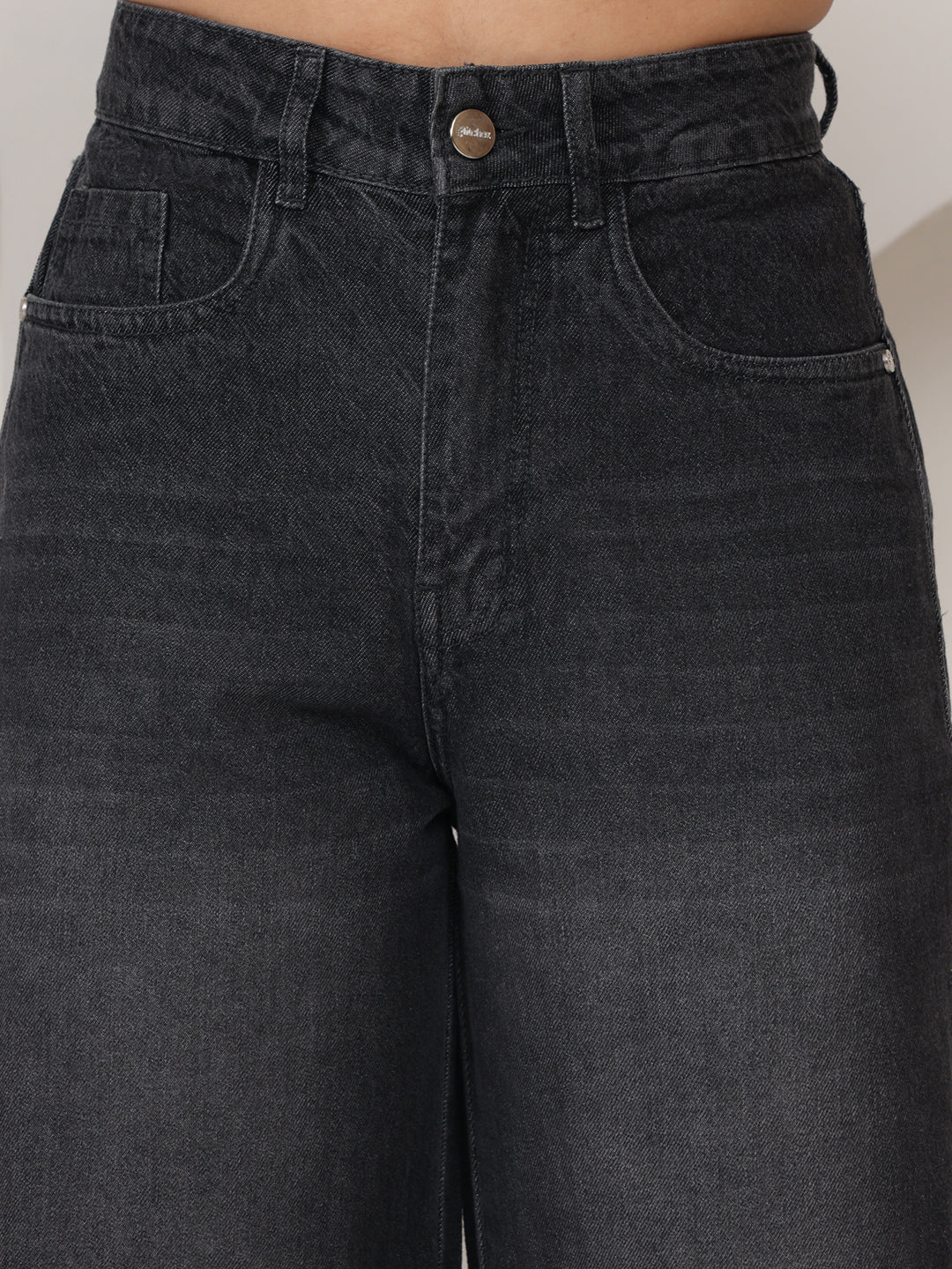 PUELLA Women Dark Grey High-Rise Wide Leg Jeans