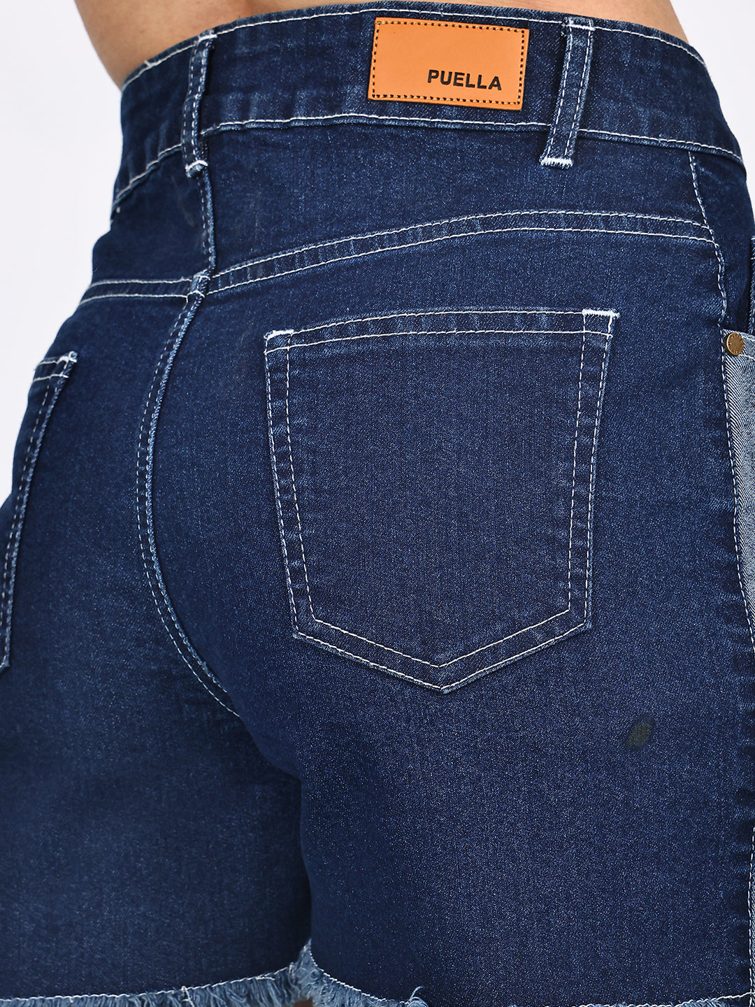 PUELLA Women Blue High-Rise Two-Tone Denim Shorts