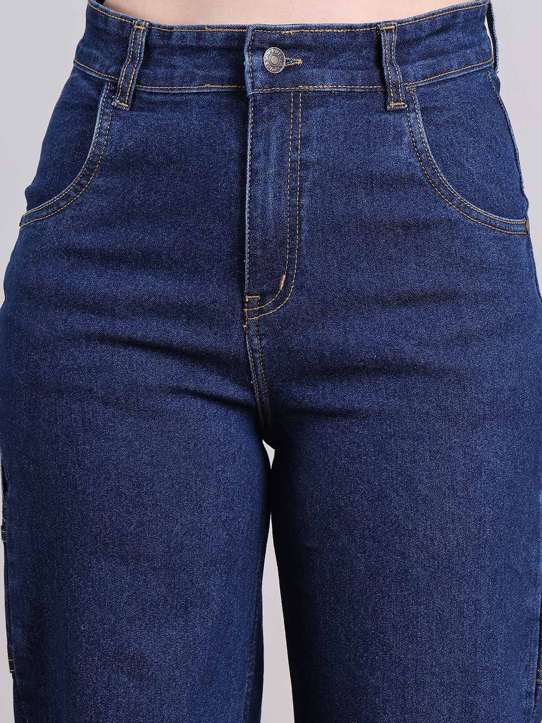 PUELLA Women Dark Blue High-Rise Utility Pocket Wide-Leg Jeans