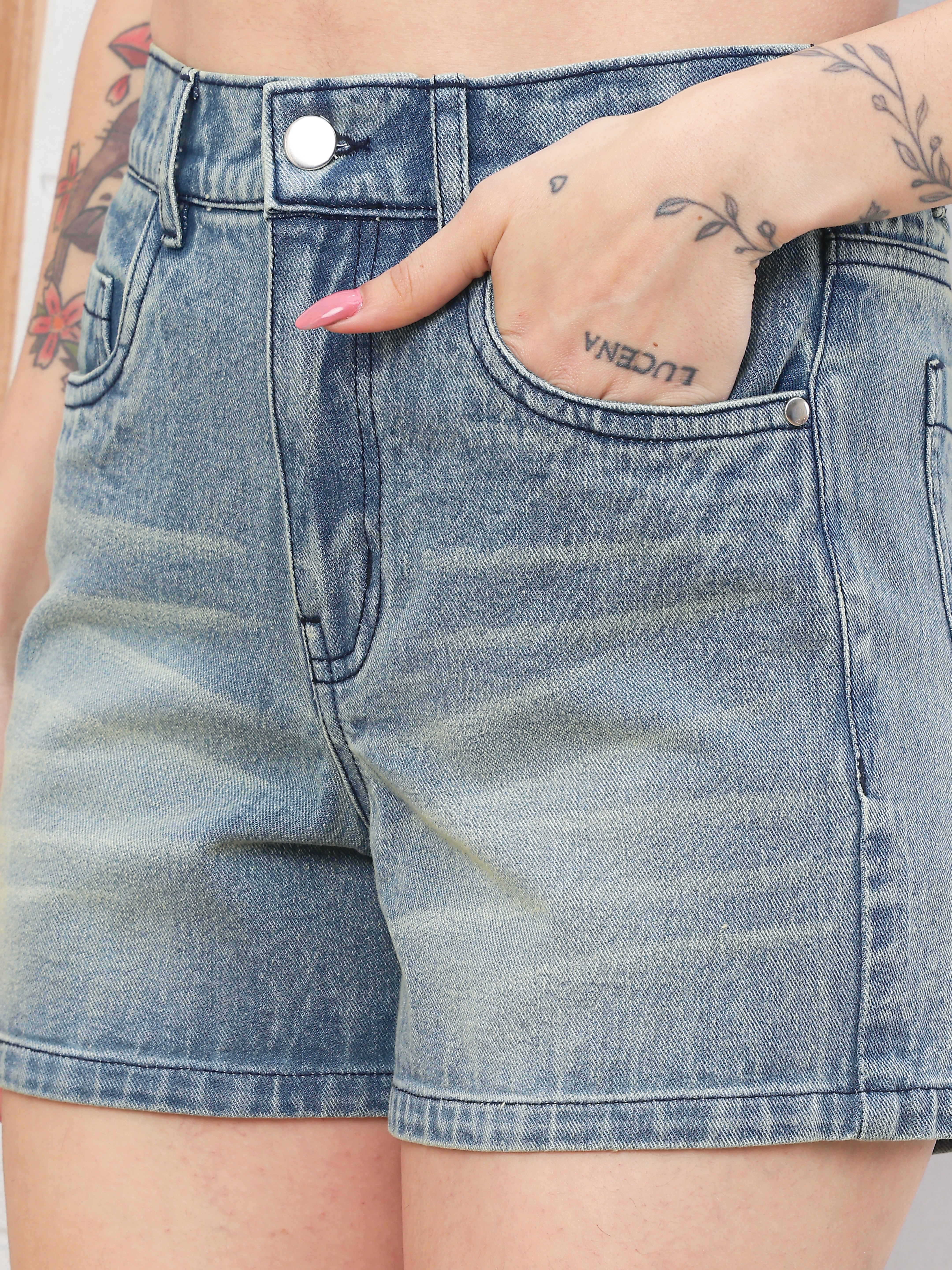 Dozer Light Blue High-Rise Denim Shorts