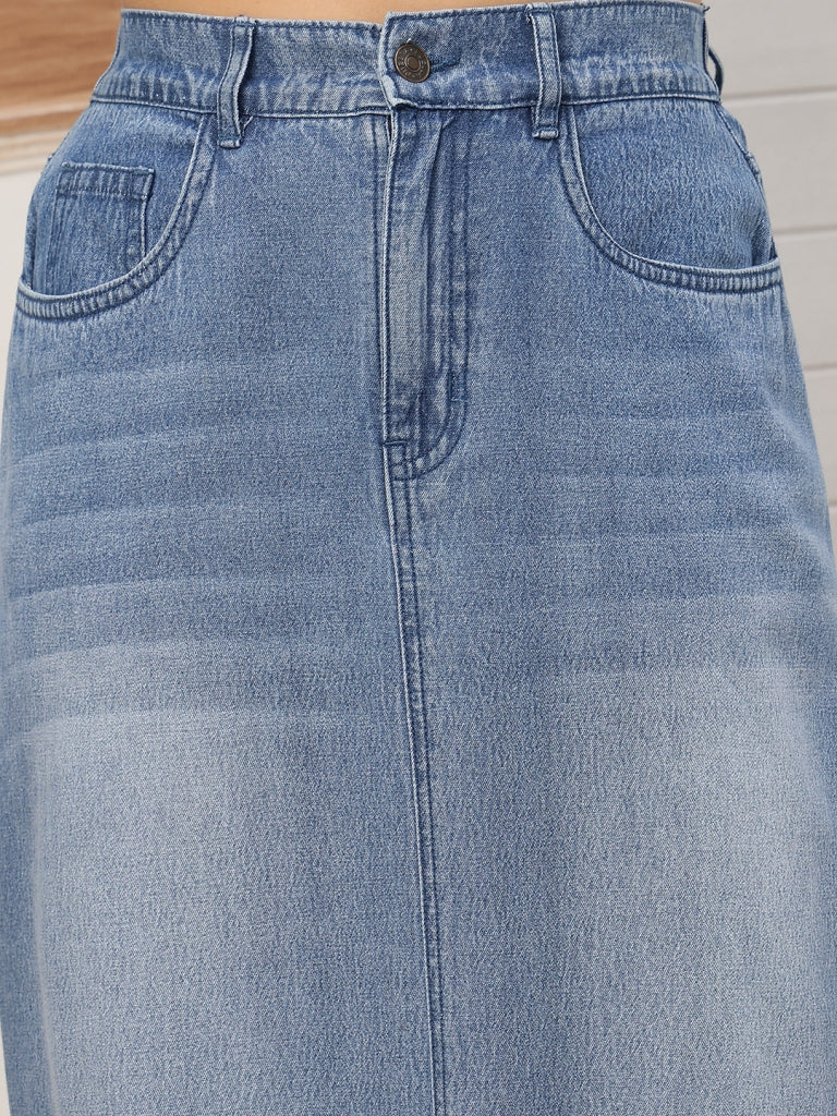 Women’s Mid Blue High-Rise Denim Long Skirt