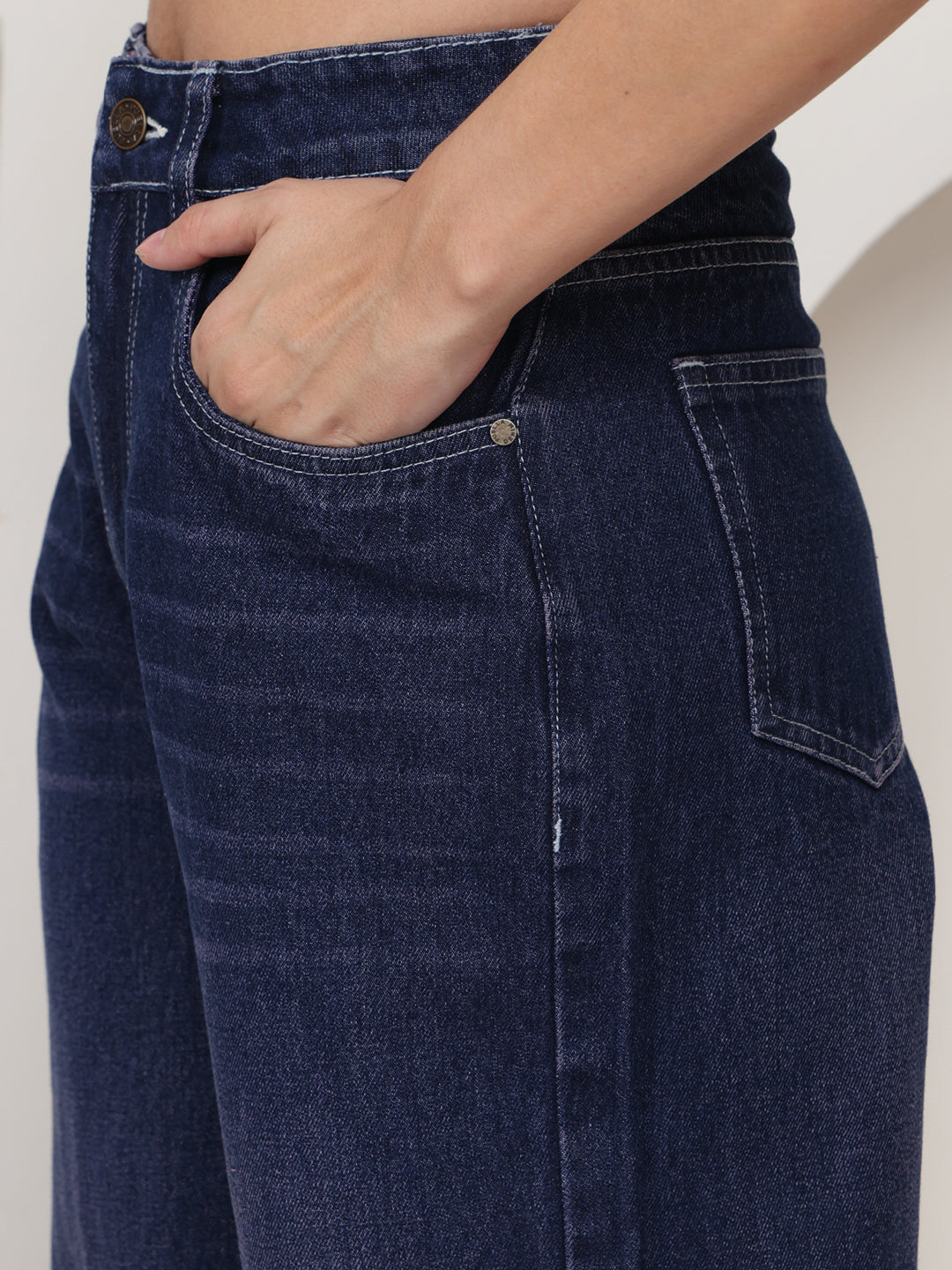 PUELLA Women Dark Blue High-Rise Loose Fit Non-Stretchable Light Fade Jeans