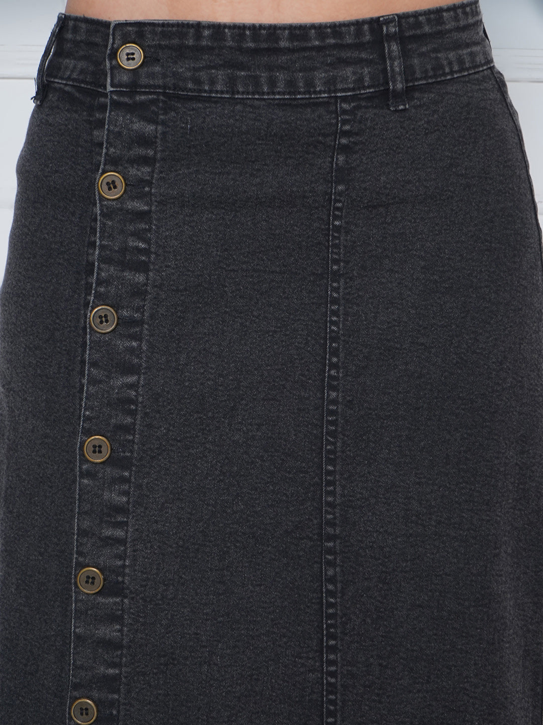 PUELLA Women’s Charcoal Button-Down Denim Midi Skirt