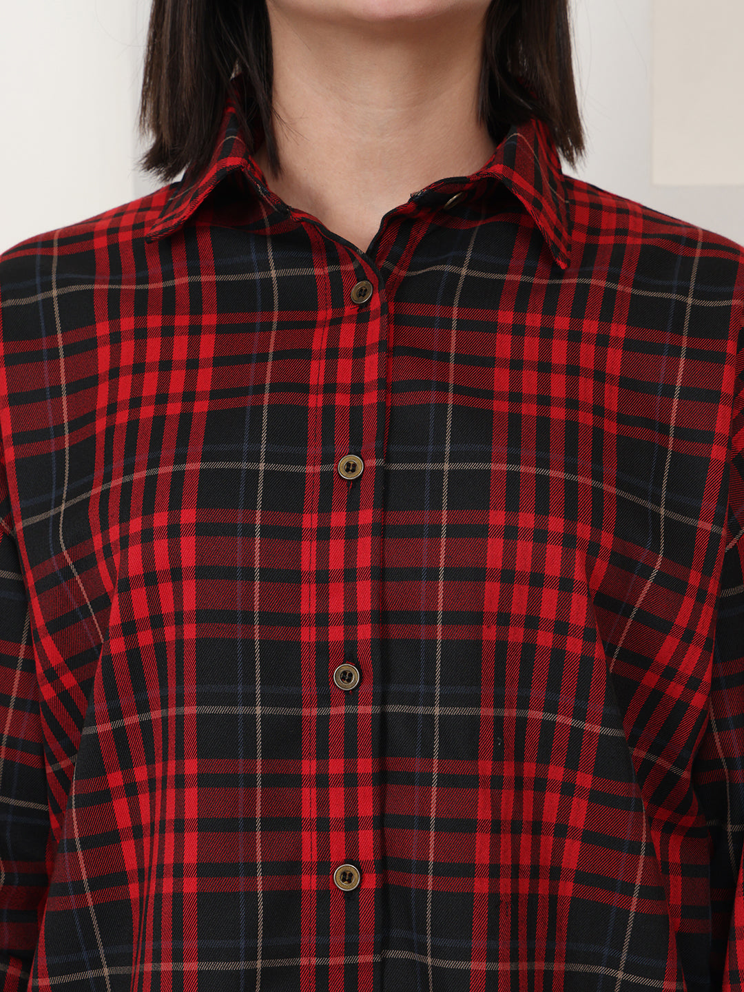 PUELLA Women Red & Black Tartan Checked Relaxed Fit Shirt