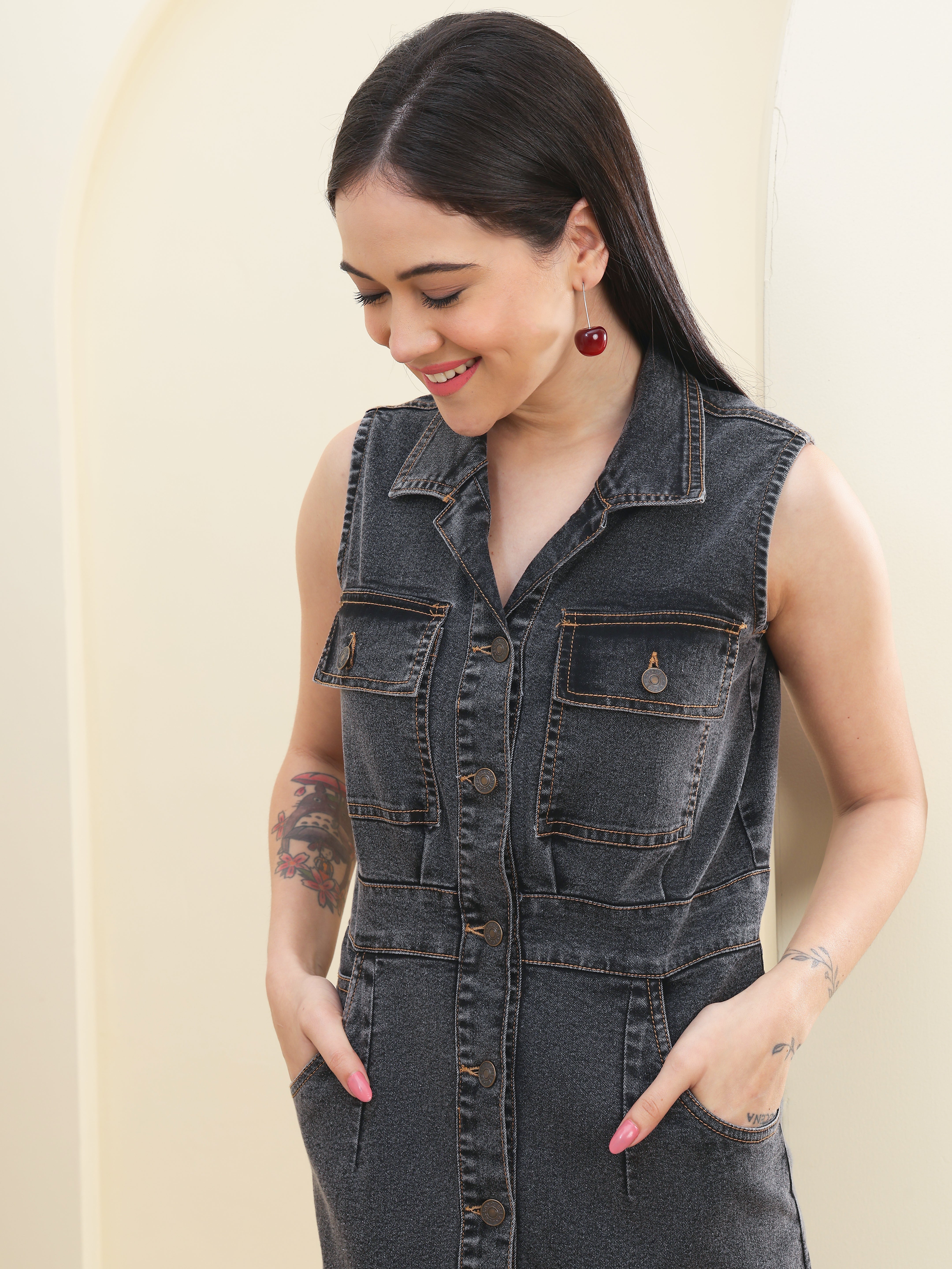 DOZER Charcoal Grey Denim Maxi Sheath Dress