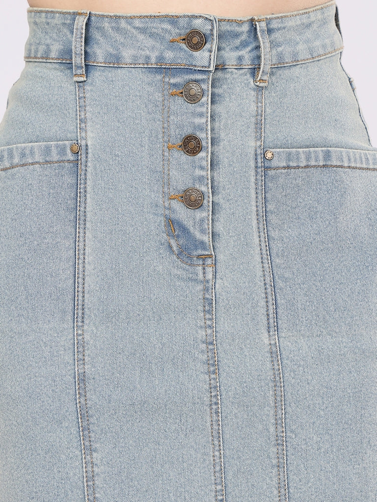 Women’s Medium Blue High-Rise Cargo Denim Skirt