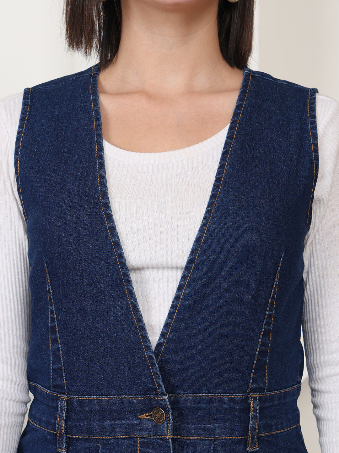 PUELLA Women Navy Blue Belted A-Line Denim Maxi Dress