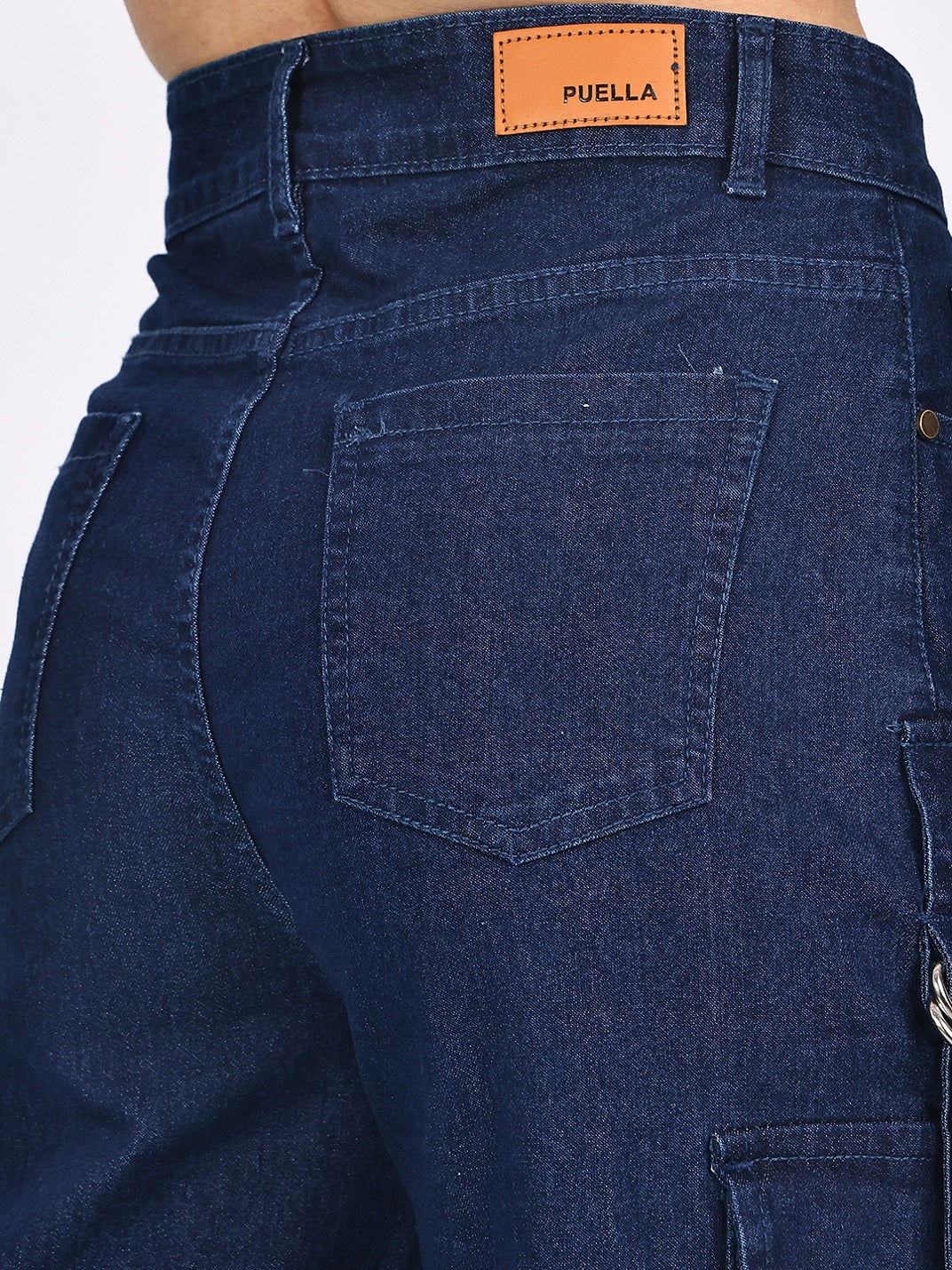 PUELLA Women High-Rise Dark Blue Cargo Wide-Leg Jeans