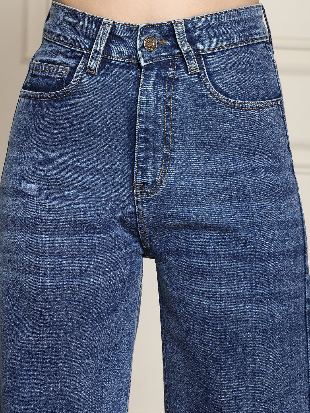 PUELLA Women Mid-Blue High-Rise Wide-Leg Jeans with Frayed Hem