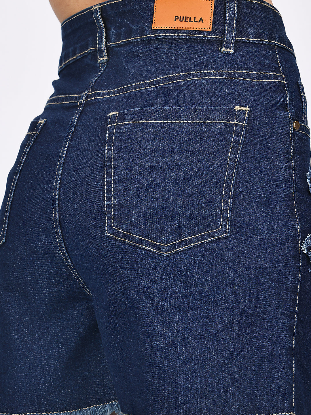 PUELLA Women Blue High-Rise Star Patch Denim Shorts