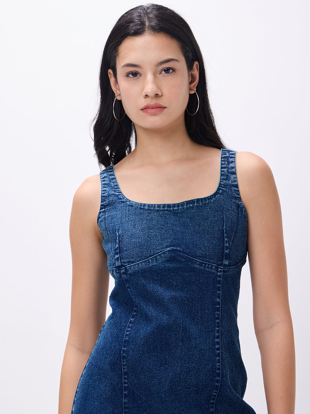 PUELLA Women’s Blue Denim Bodycon Midi Dress with Back Slit