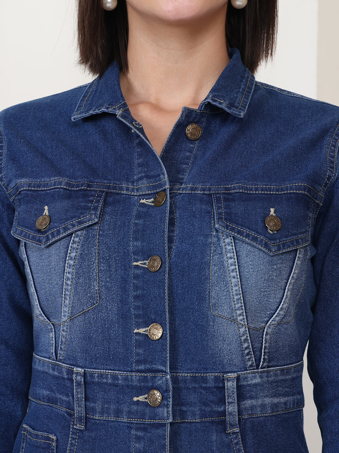 PUELLA Blue Solid Denim Shirt Midi Dress