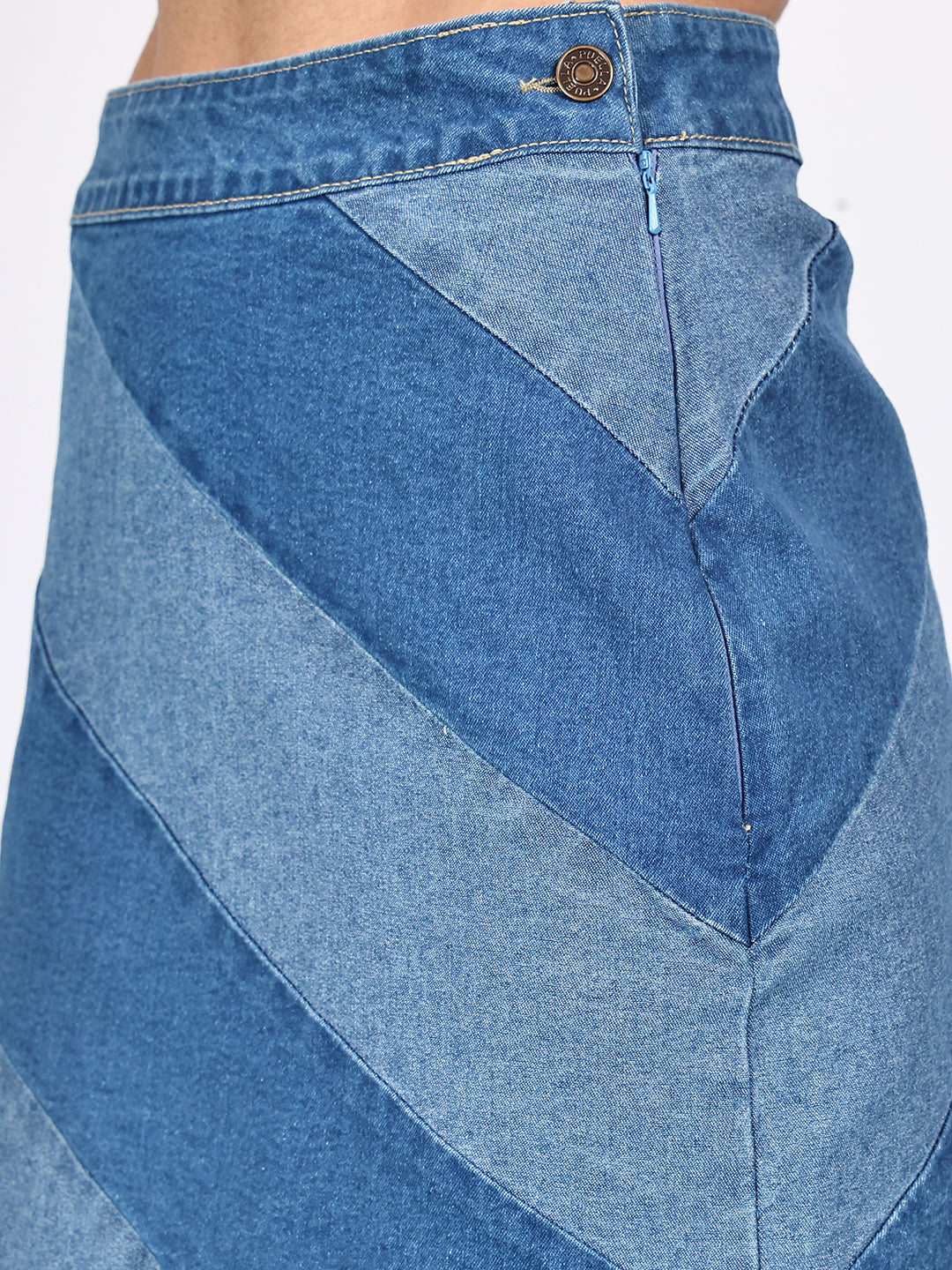 PUELLA Women's  Colourblocked A-Line Mini Denim Skirt