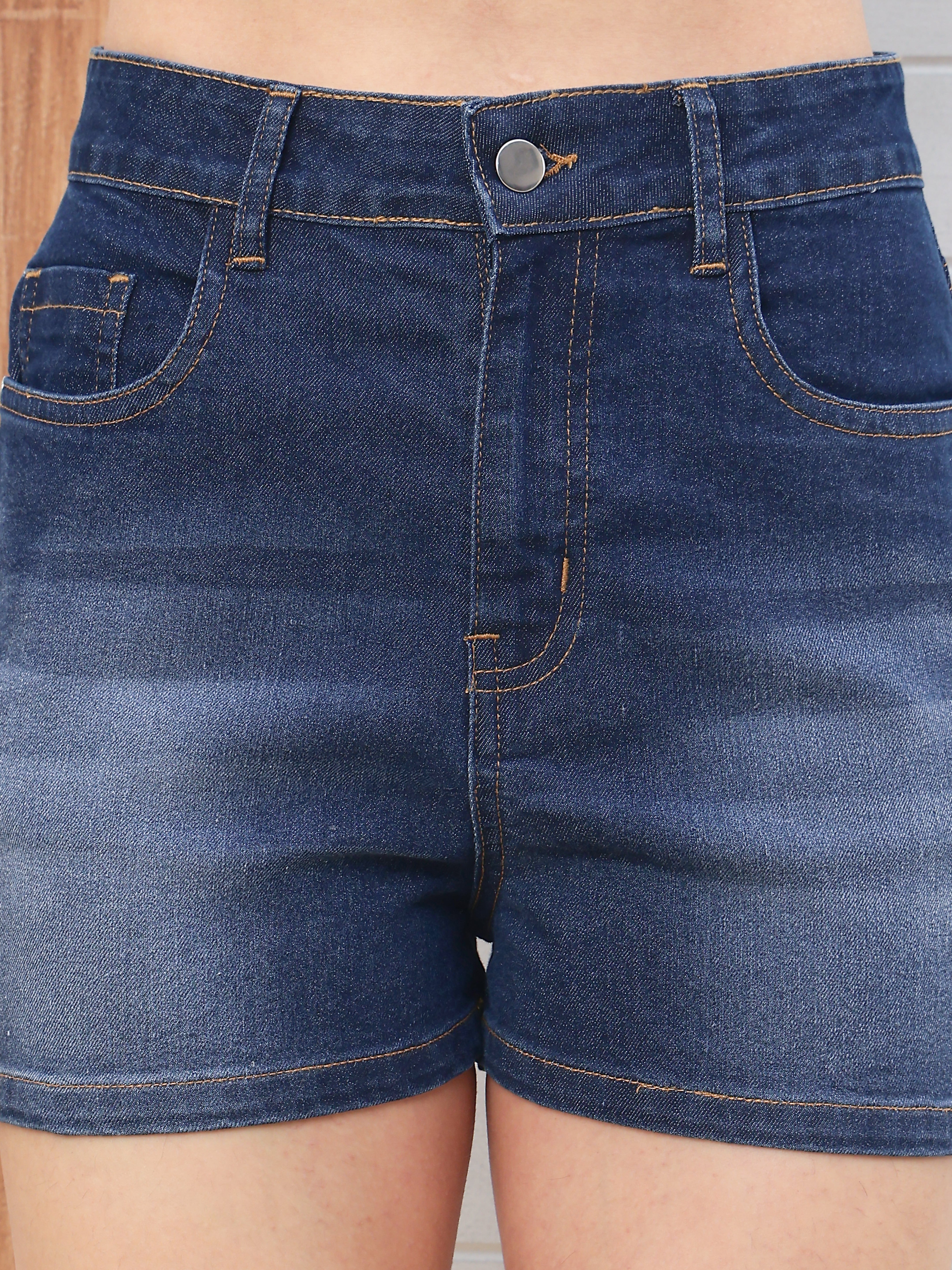Dozer Dark Blue High-Rise Stretch Denim Shorts