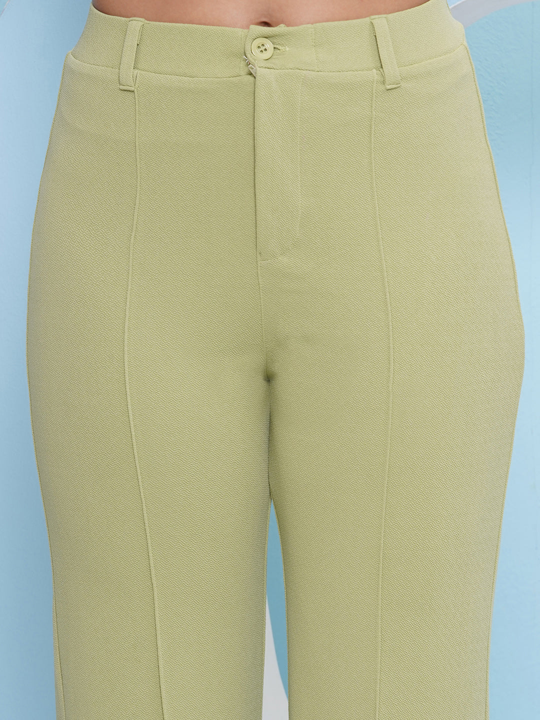 PUELLA Women Light Green High-Rise Straight Fit Trousers