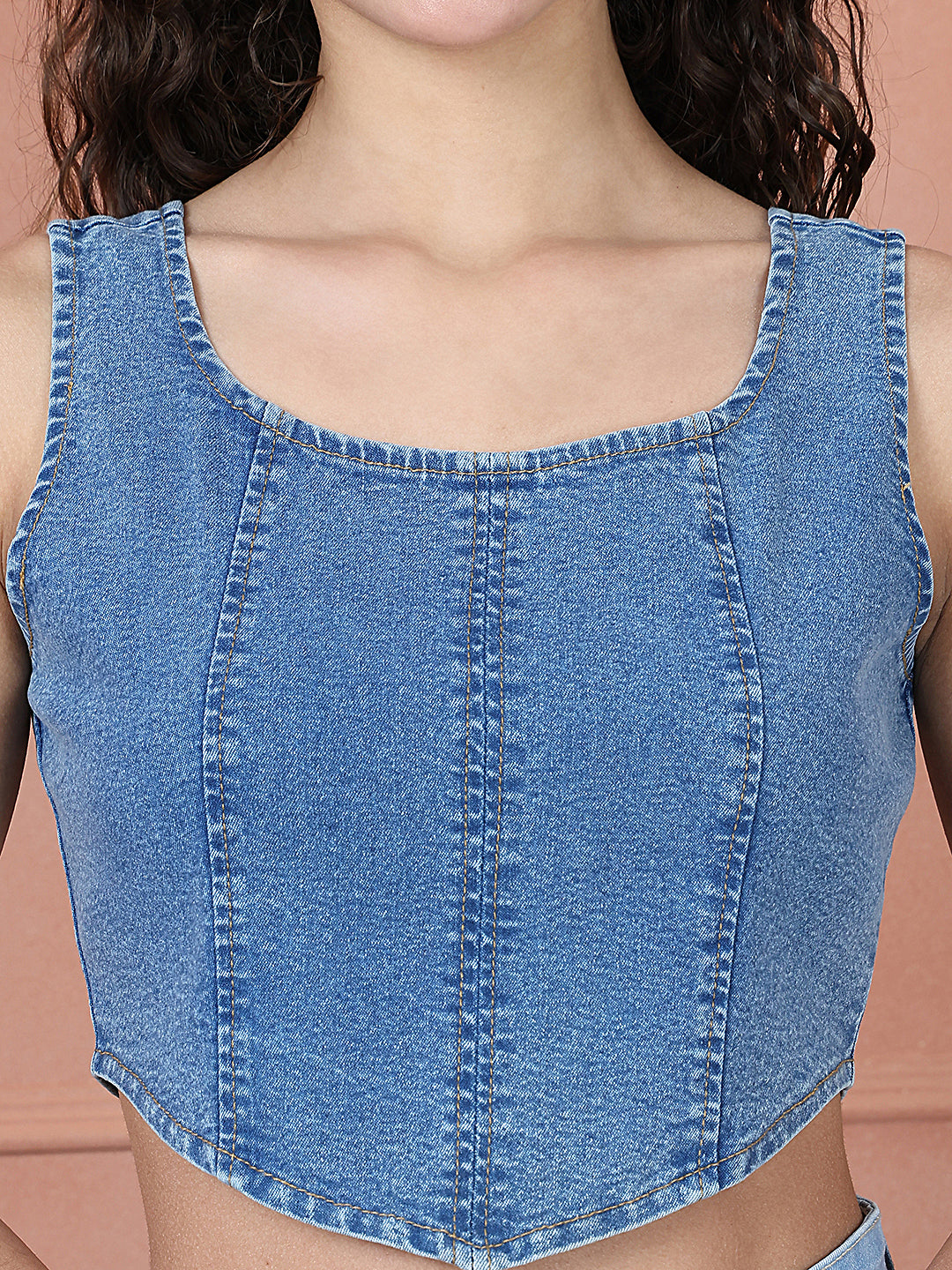 PUELLA Women’s Sleeveless Denim Crop Top with Back Zip