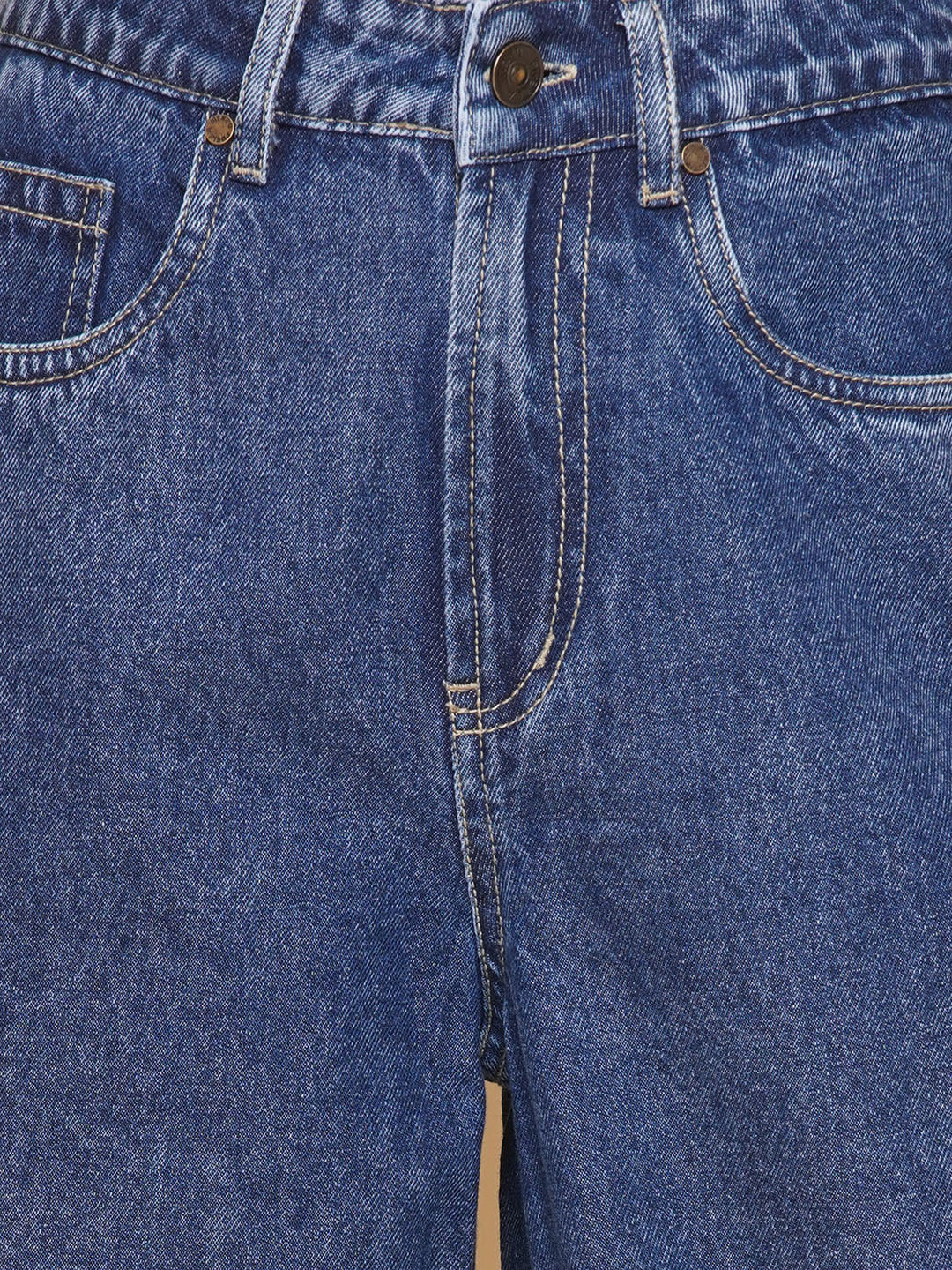 PUELLA Women’s Dark Blue High-Rise Straight Fit Jeans