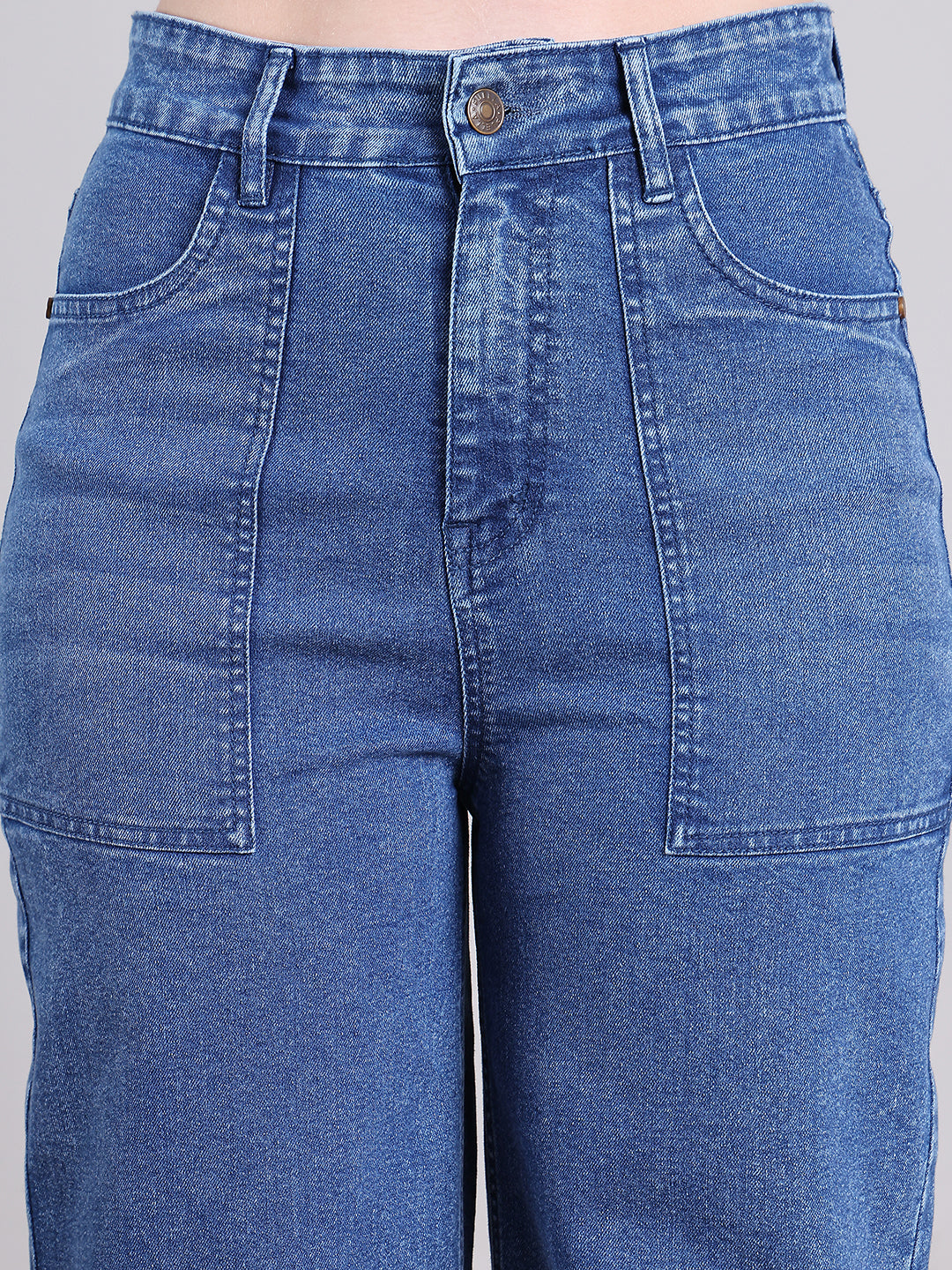 PUELLA Women Mid-Blue High-Rise Utility Pocket Wide-Leg Jeans