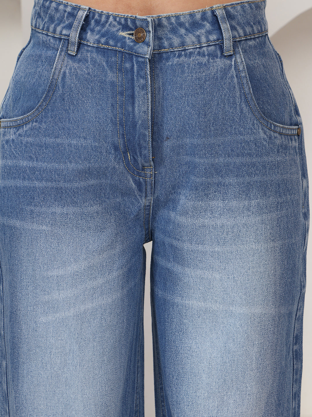 PUELLA Women Light Blue High-Rise Baggy Light-Fade Jeans